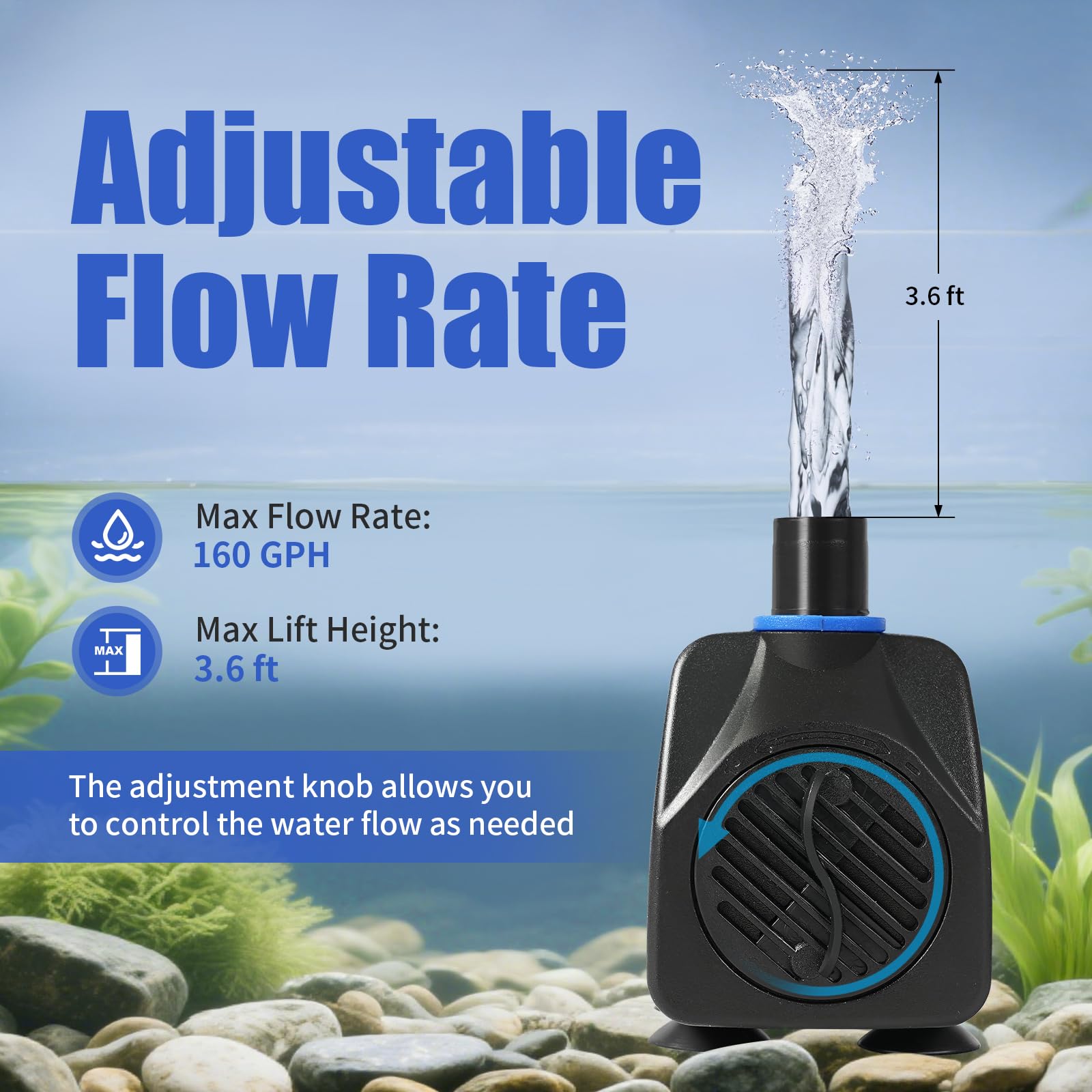 AQUANEAT tuyau de 3,3 ft et adaptateurs illustrant compatibilité 5/16" et 1/2"