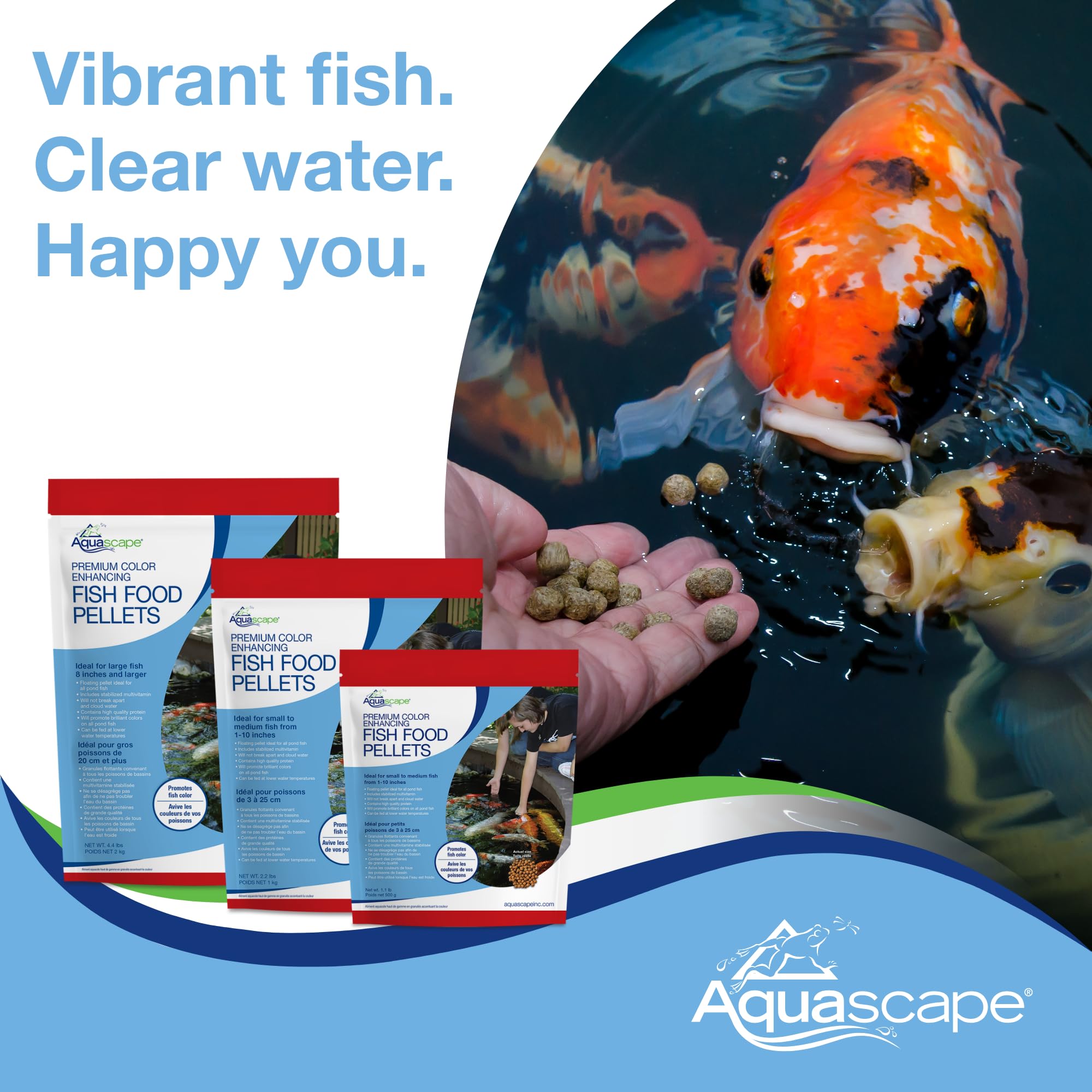 Aquascape étiquette ingrédients montrant protéines, vitamine C et probiotiques