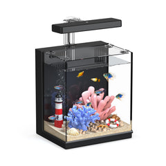 AQUASMITH vue frontale de l'aquarium, esthétique compacte pour bureau