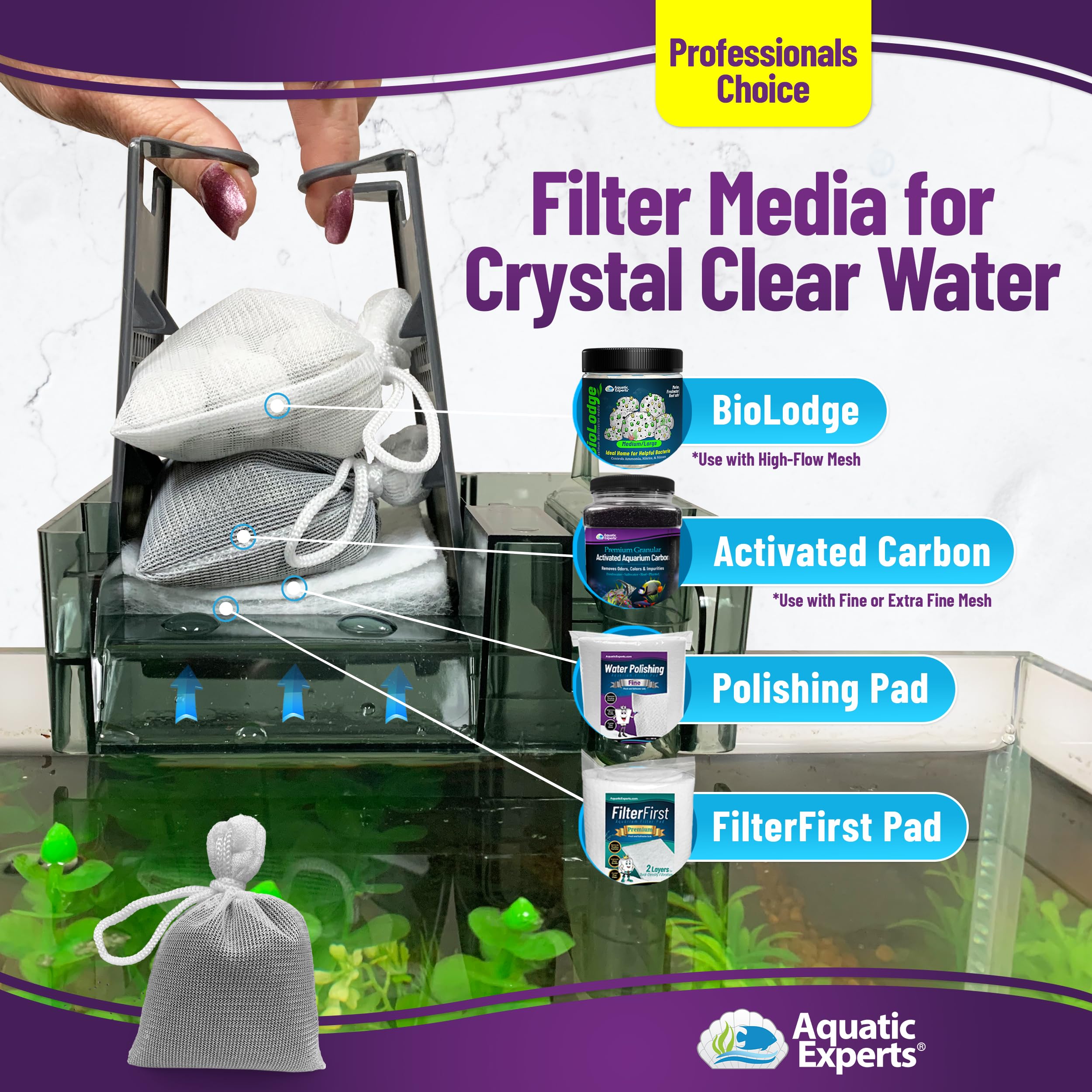 Aquatic Experts sac utilisé dans aquarium améliore organisation filtrante