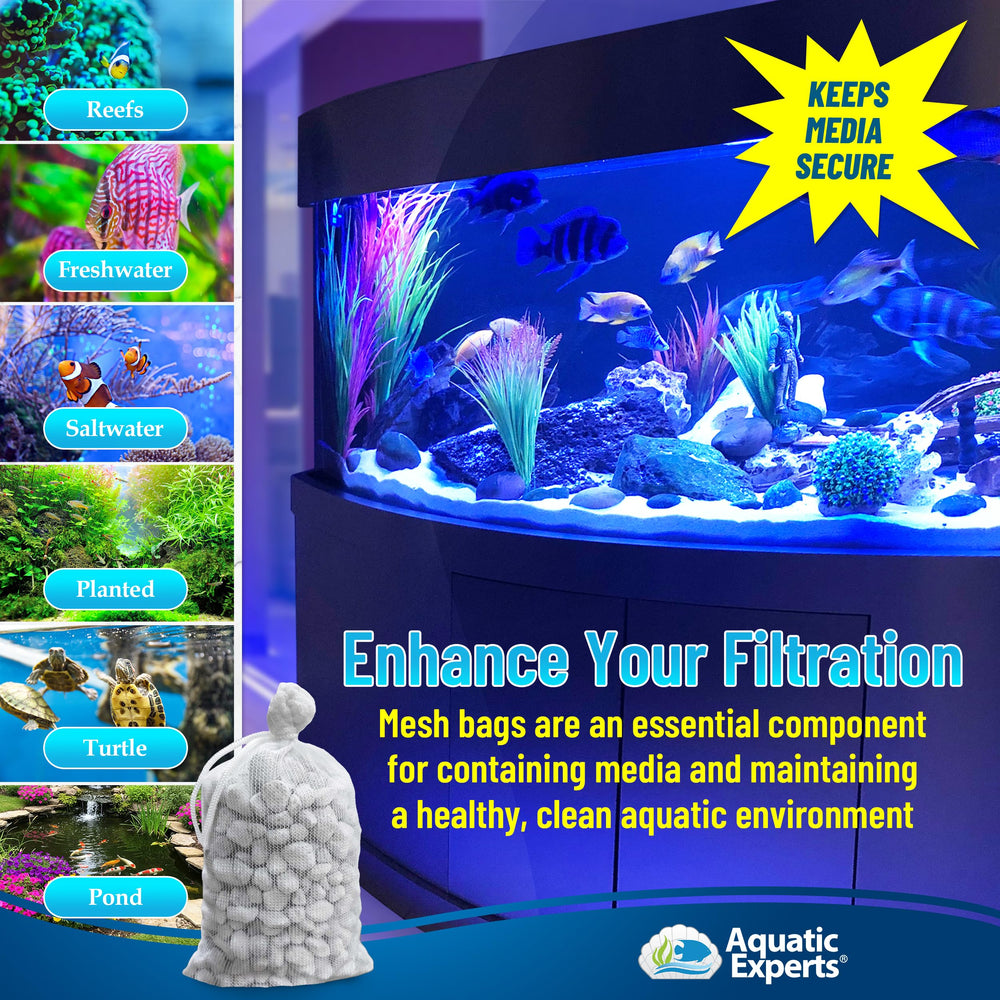 Aquatic Experts sac filtrant installé dans un bassin extérieur illustrant usage polyvalent