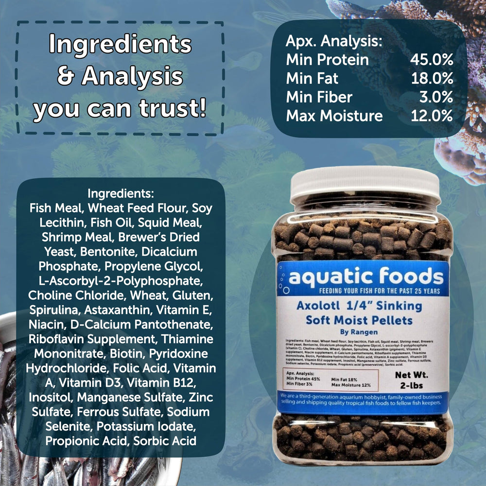 Aquatic Foods inc. comparaison de taille des granulés avec une pièce, échelle claire