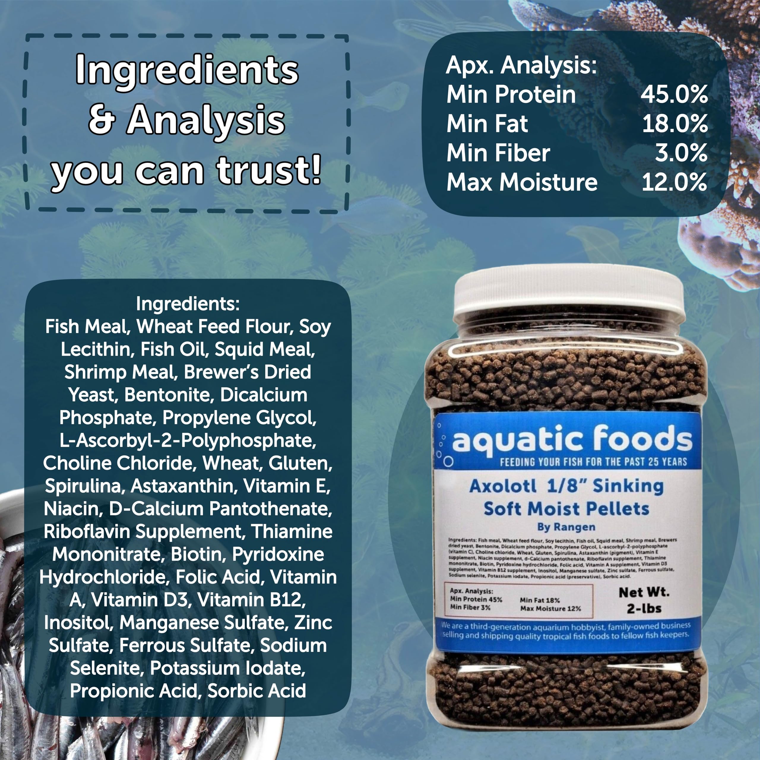 Aquatic Foods Inc. cuillère et pot pour comparaison de taille et dosage facile