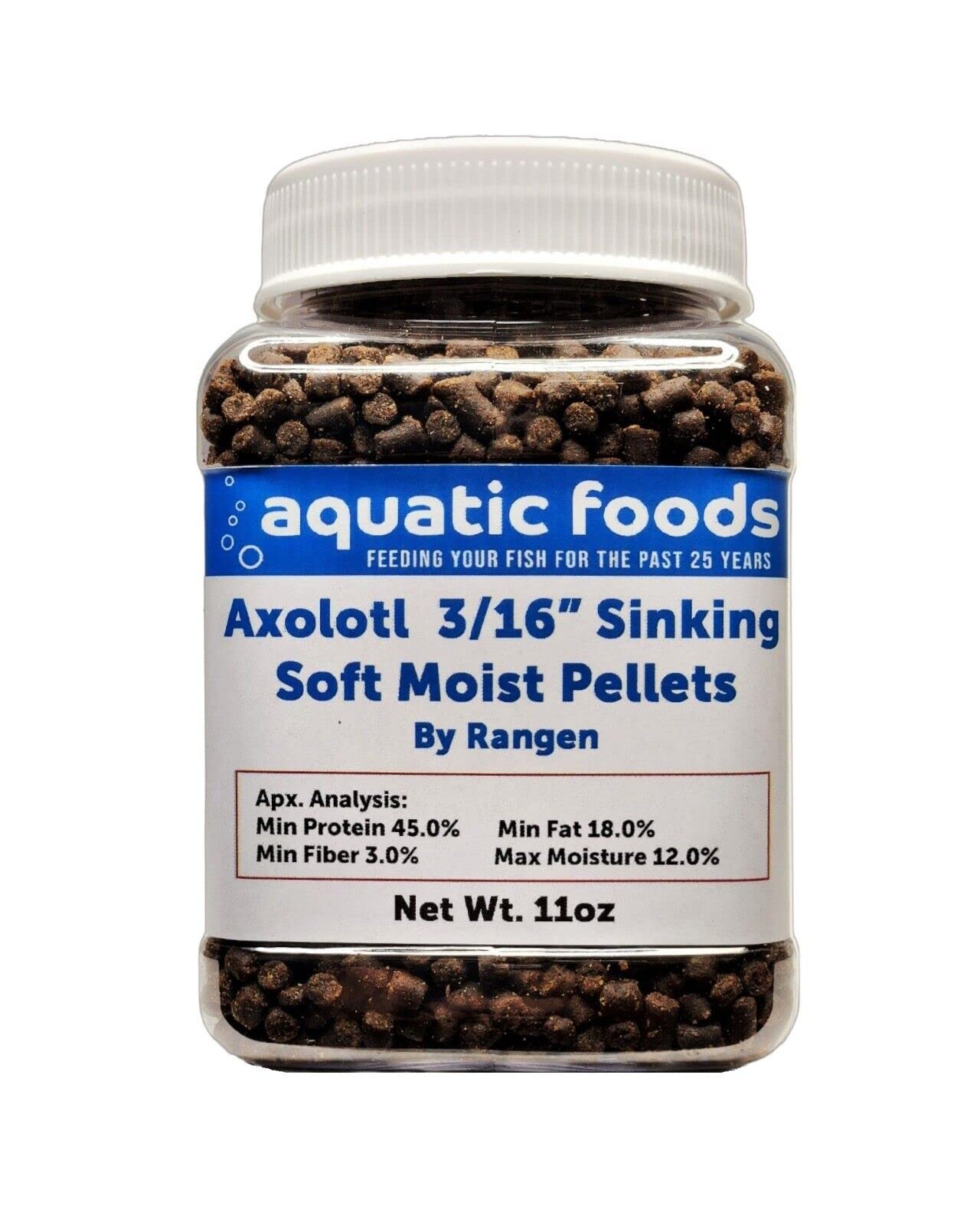 Aquatic Foods Inc. pot de granulés axolotl vue avant bénéfice conservation