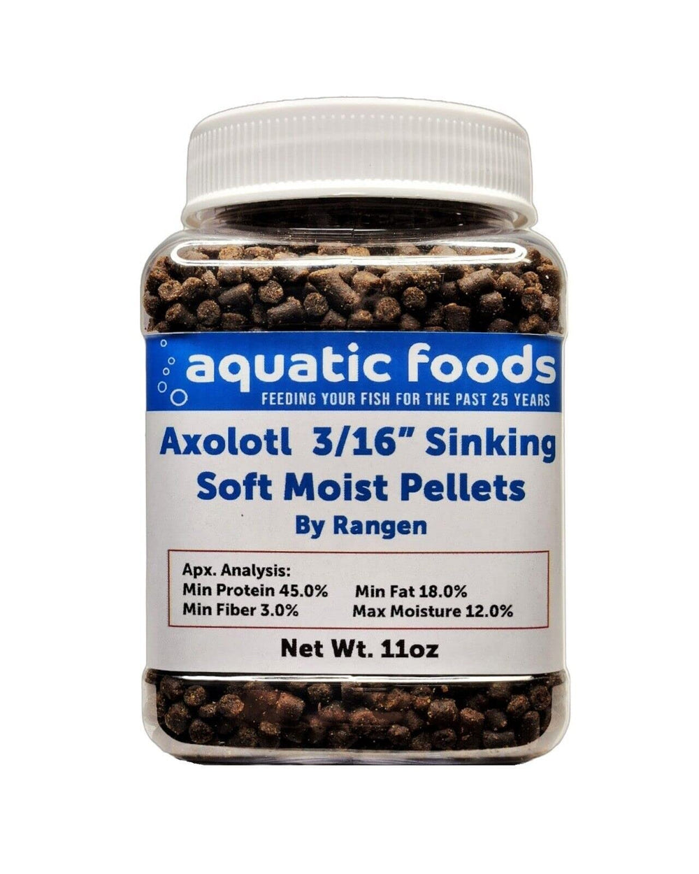 Aquatic Foods Inc. pot de granulés axolotl vue avant bénéfice conservation