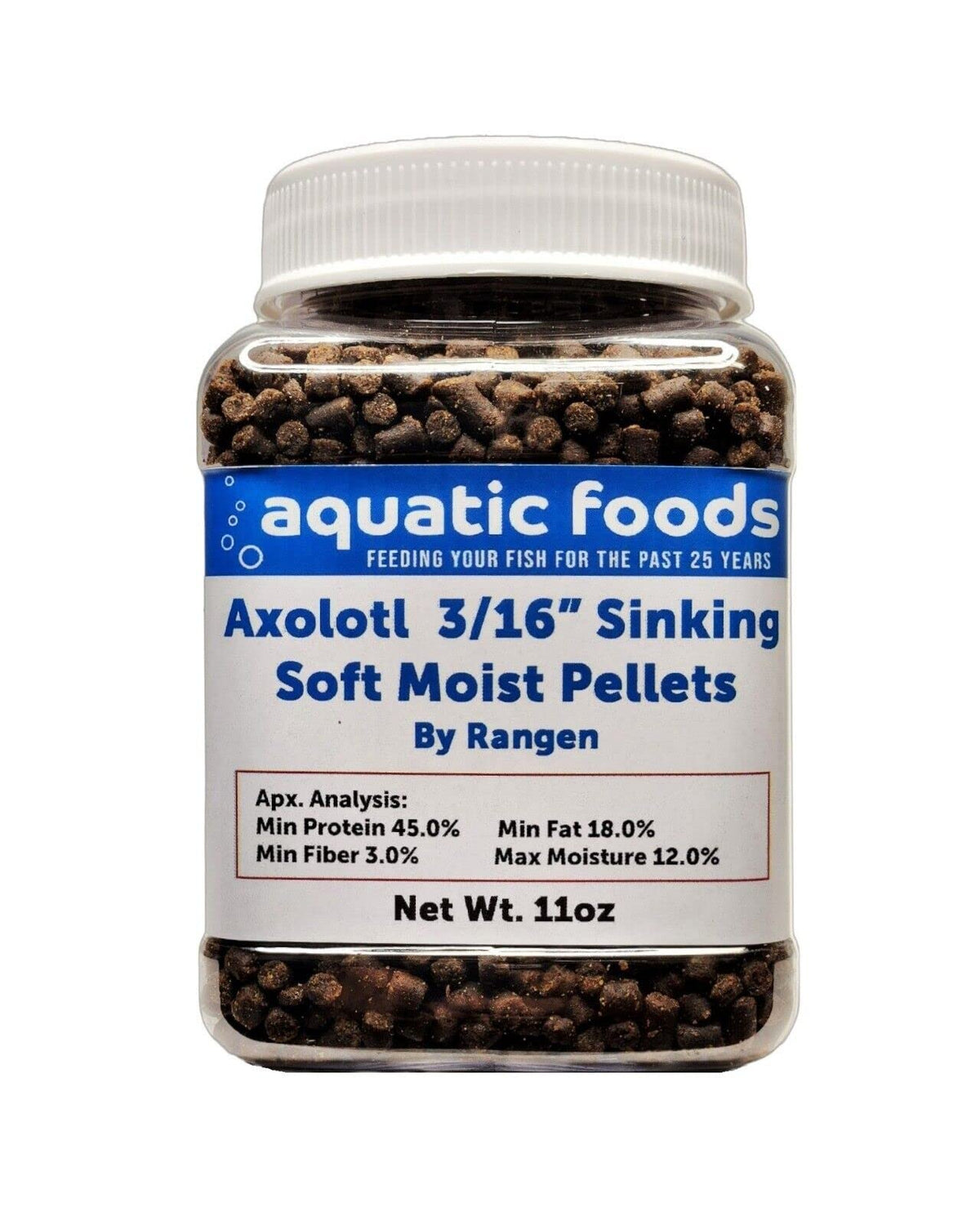 Aquatic Foods Inc. pot de granulés axolotl vue avant bénéfice conservation