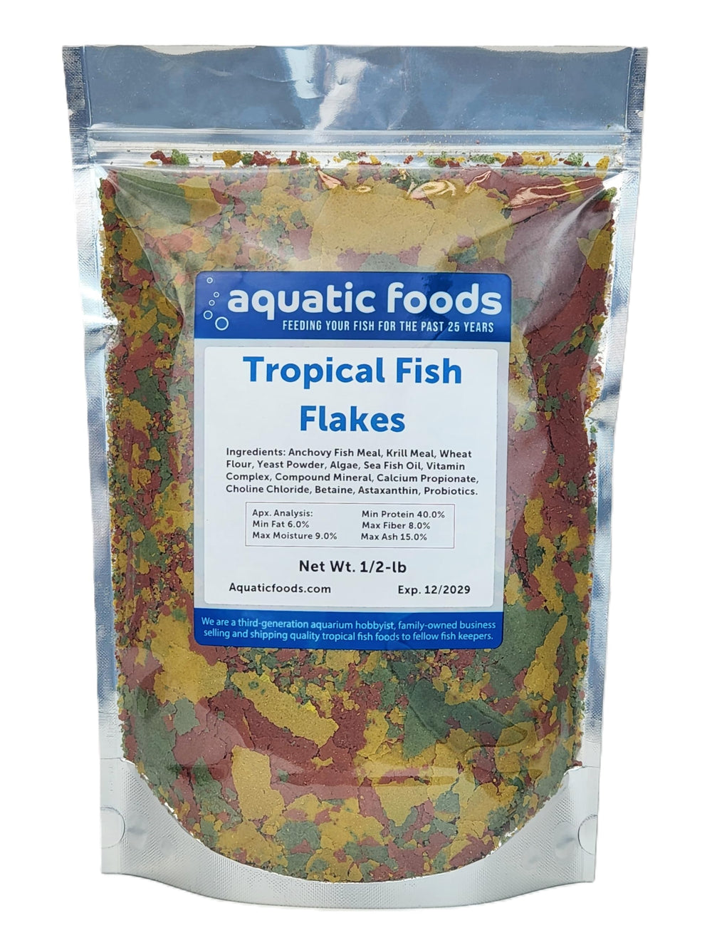 Aquatic Foods Inc emballage face montrant sac 1/2 lb et informations produit