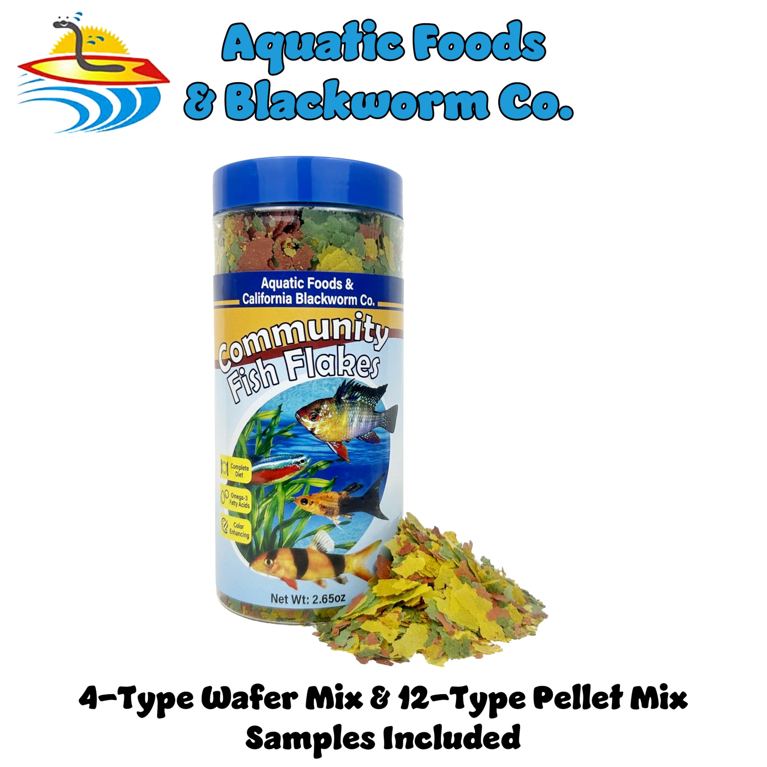 Aquatic Foods Inc. gros plan sur flocons et granulés montrant texture riche et appétence