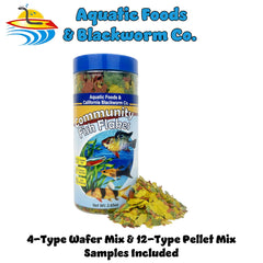 Aquatic Foods Inc. gros plan sur flocons et granulés montrant texture riche et appétence