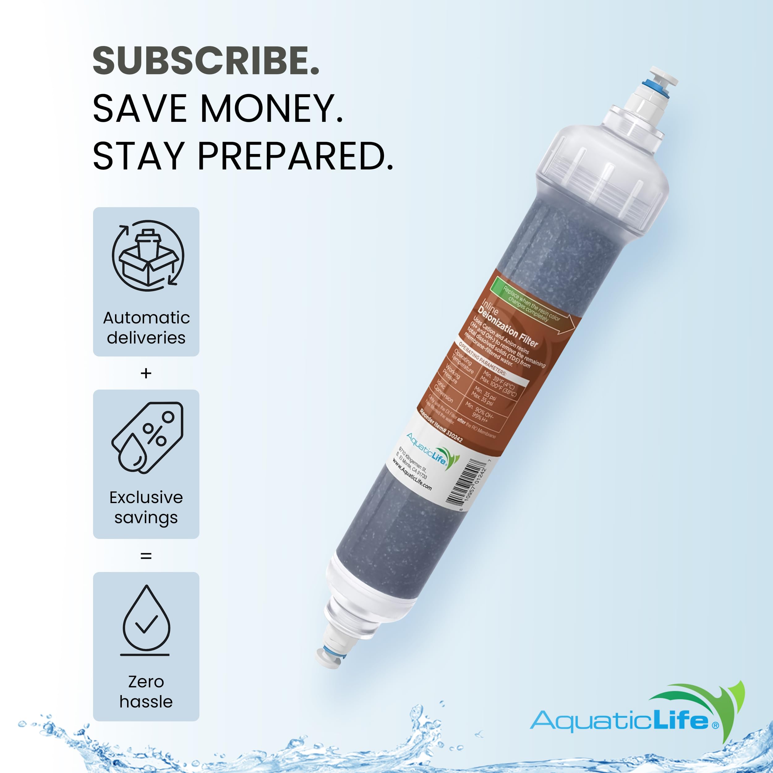 Aquatic Life raccords 1/4" press-fit connectés montrant installation sans outils