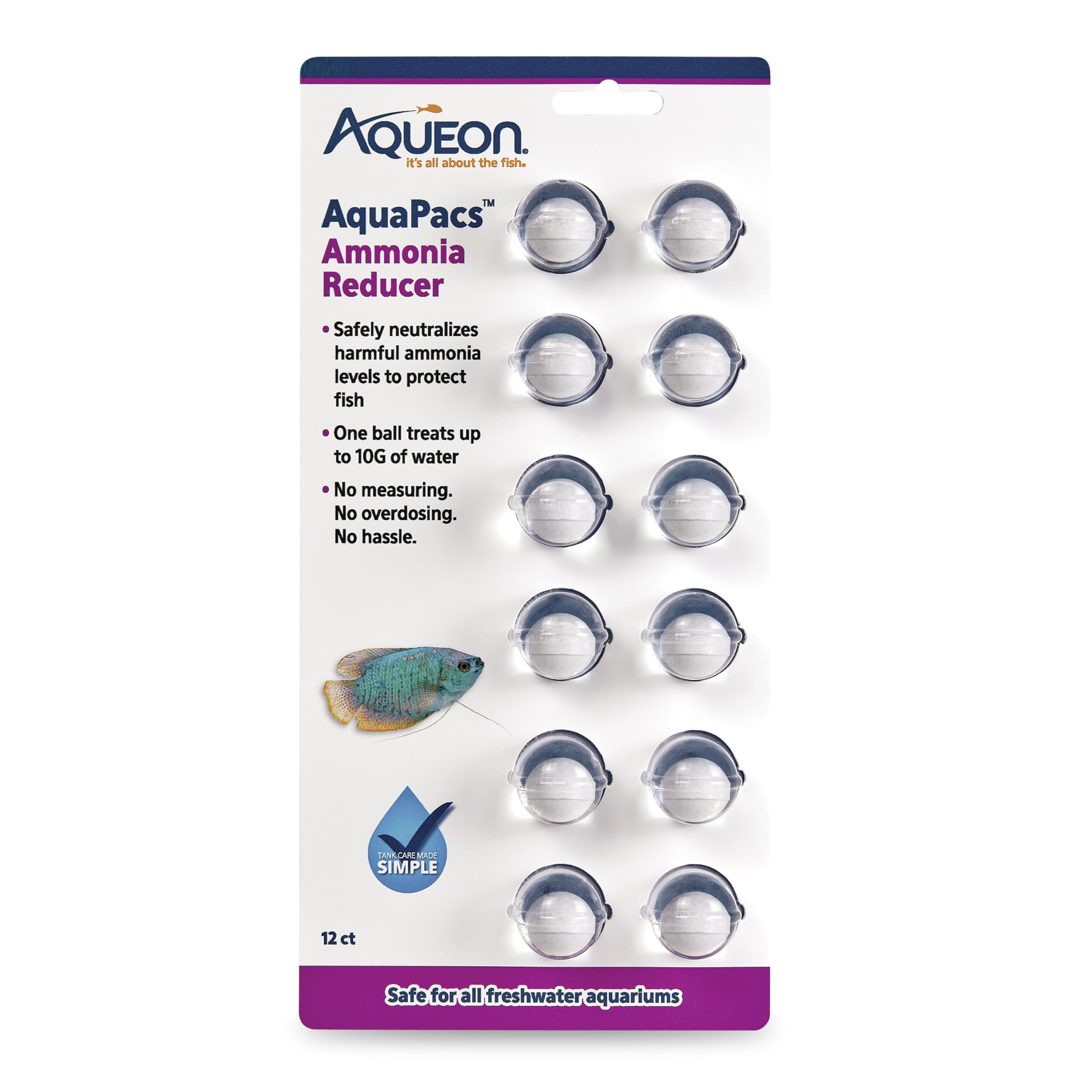 Aqueon emballage avant montrant 12 AquaPacs pour facilité d'utilisation