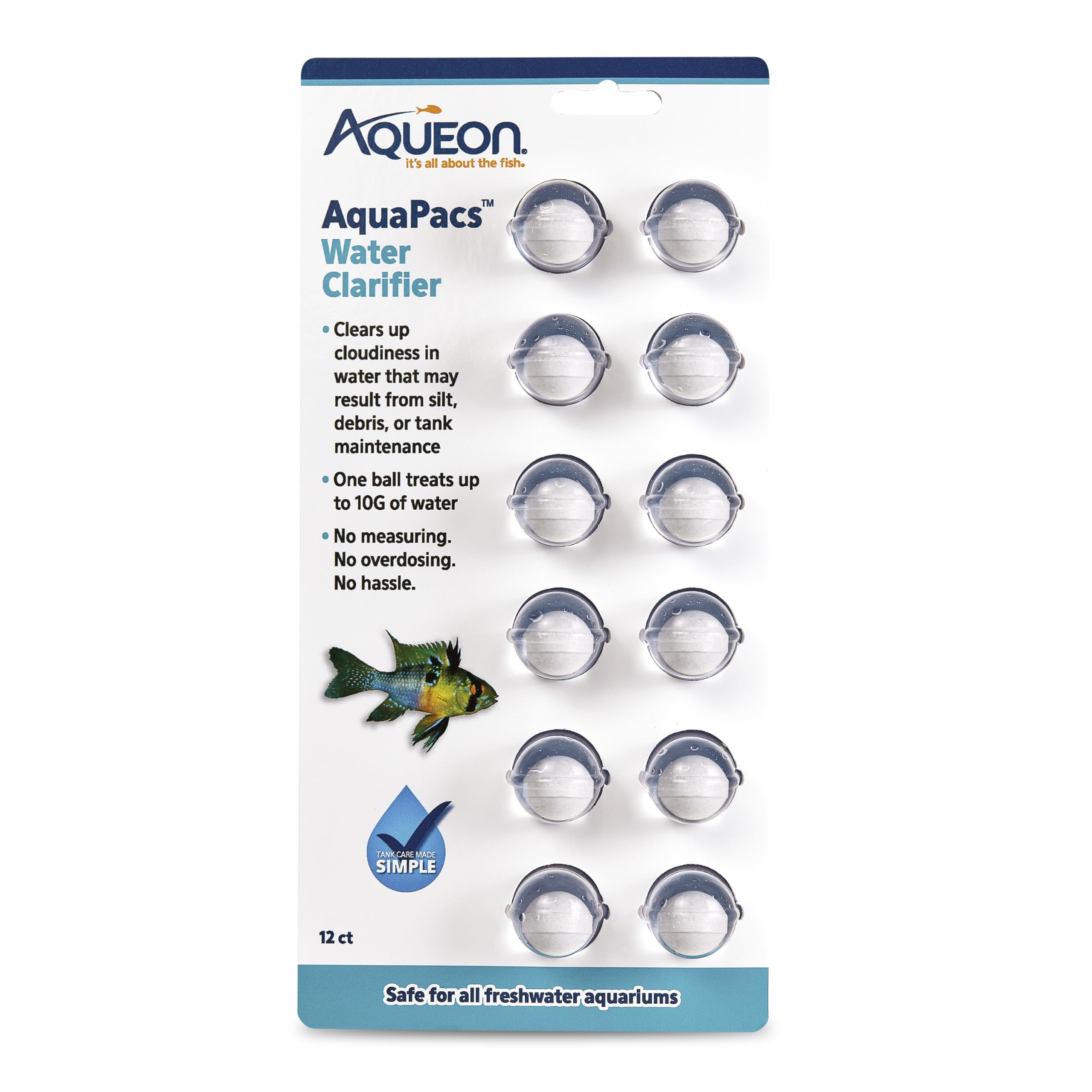 Aqueon boîte de 12 pastilles montrant contenu et praticité pour entretien