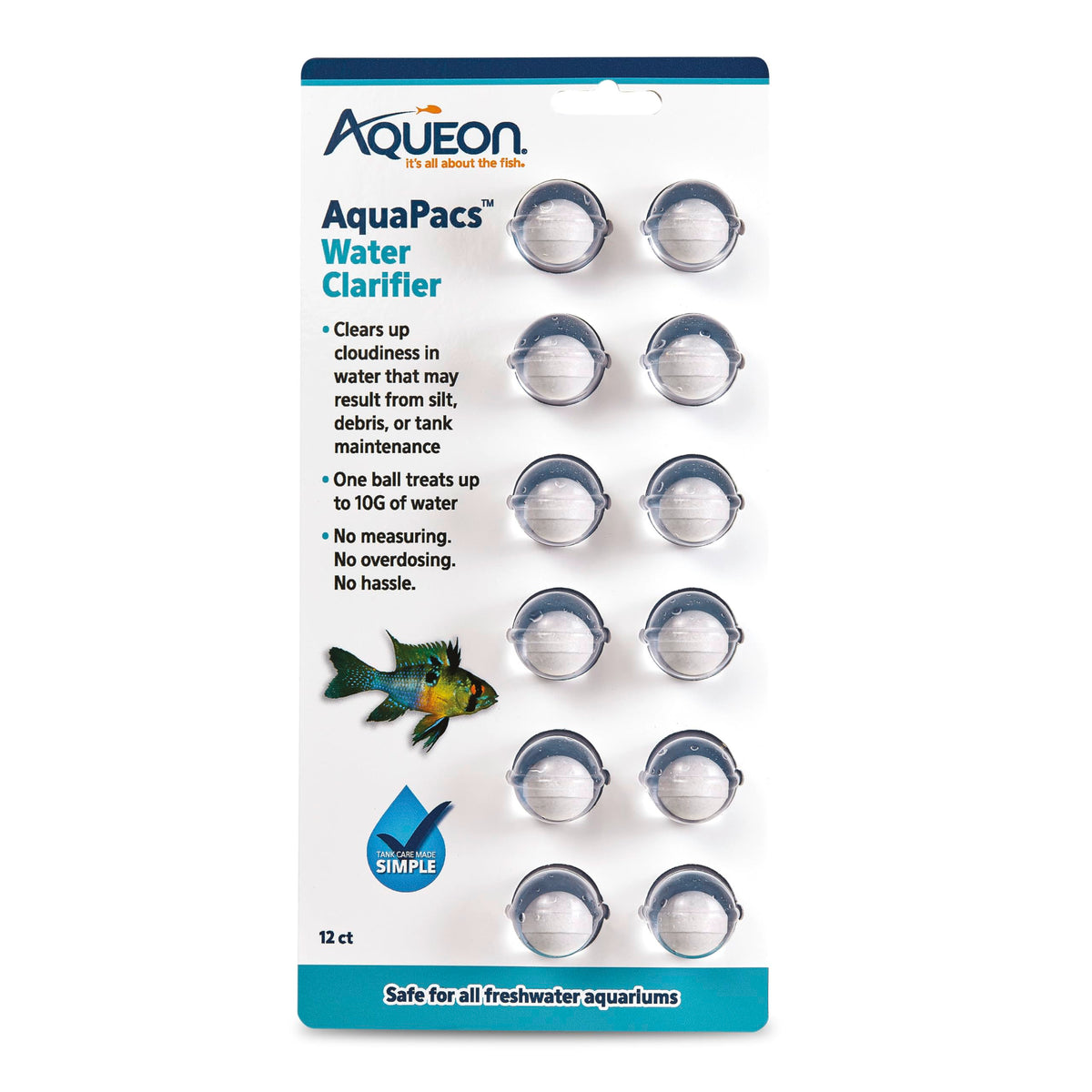 Aqueon boîte de 12 pastilles montrant contenu et praticité pour entretien
