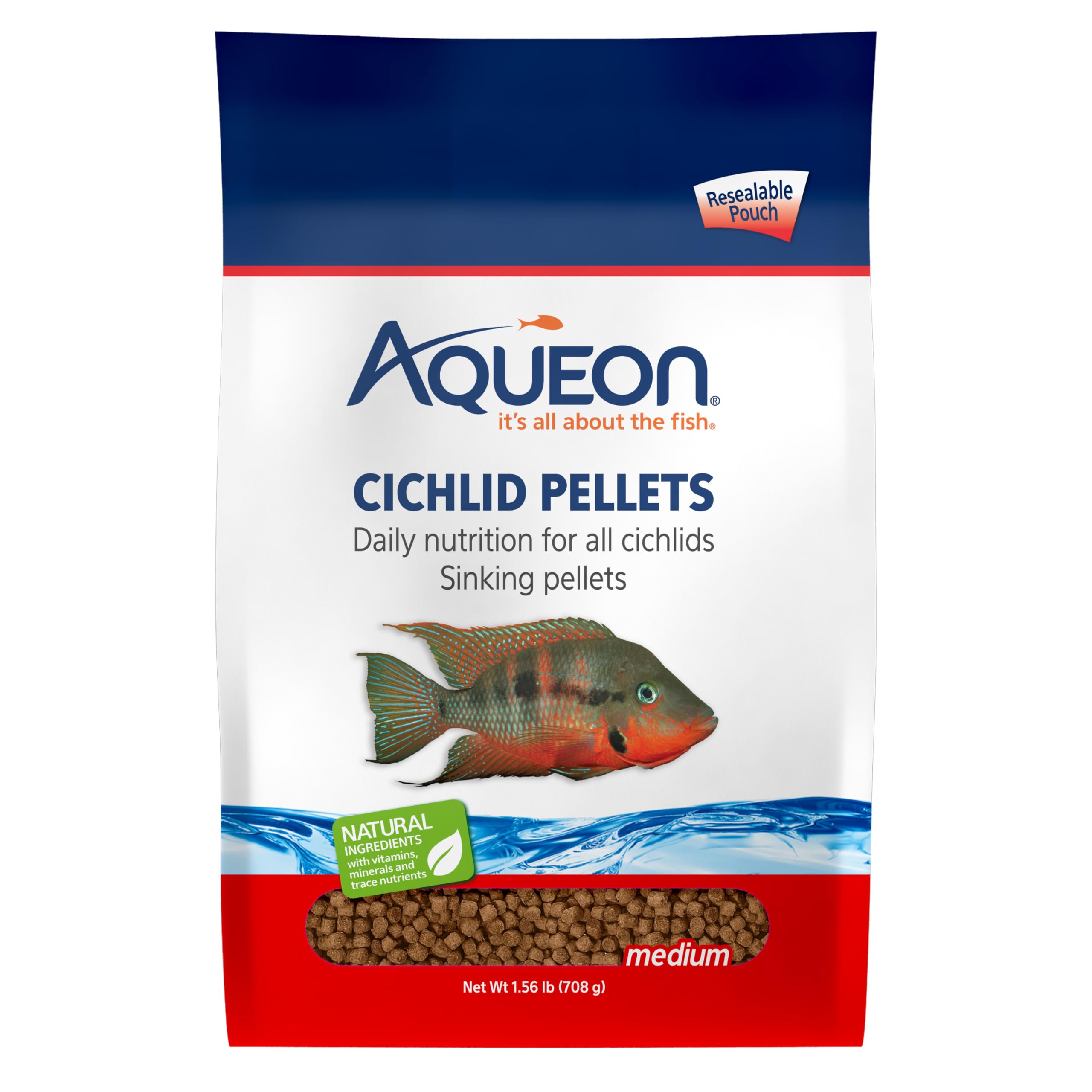 Aqueon emballage 25 oz montrant granulés et informations de produit, facile à stocker