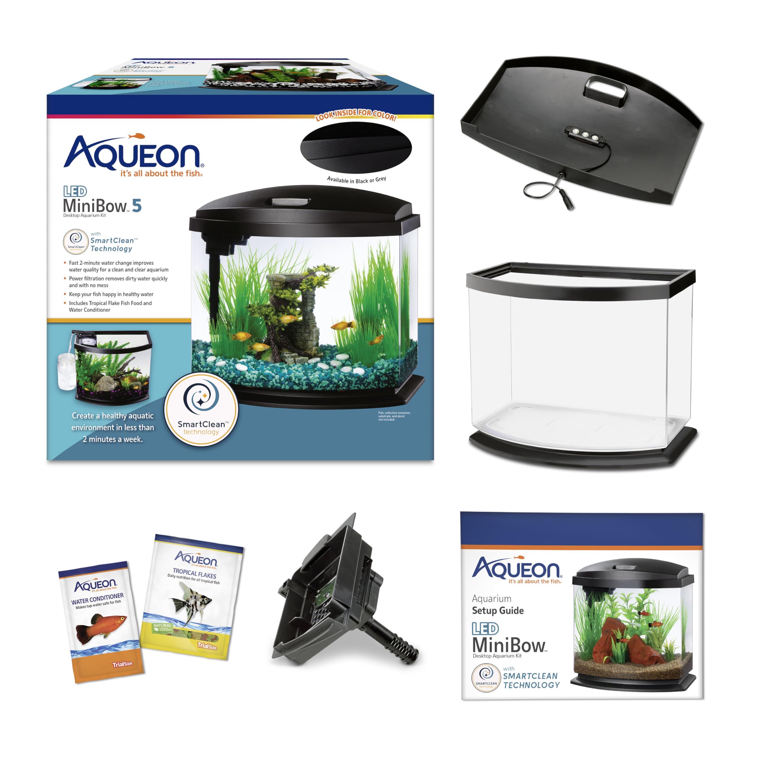 Aqueon MiniBow capot LED discret apportant un éclairage homogène