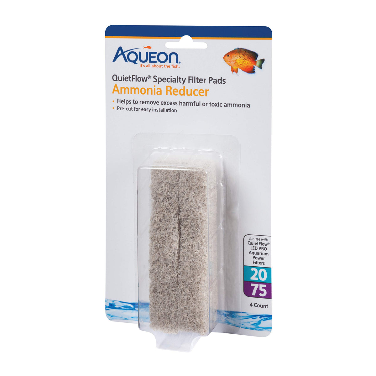 Aqueon pad recto packaging montrant compatibilité et bénéfice d'ajustement