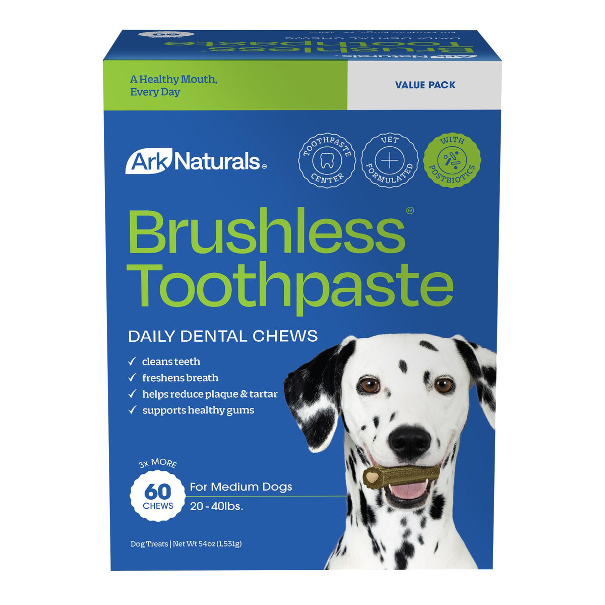 Ark Naturals emballage avant montrant 60 unités et bénéfice hygiène dentaire