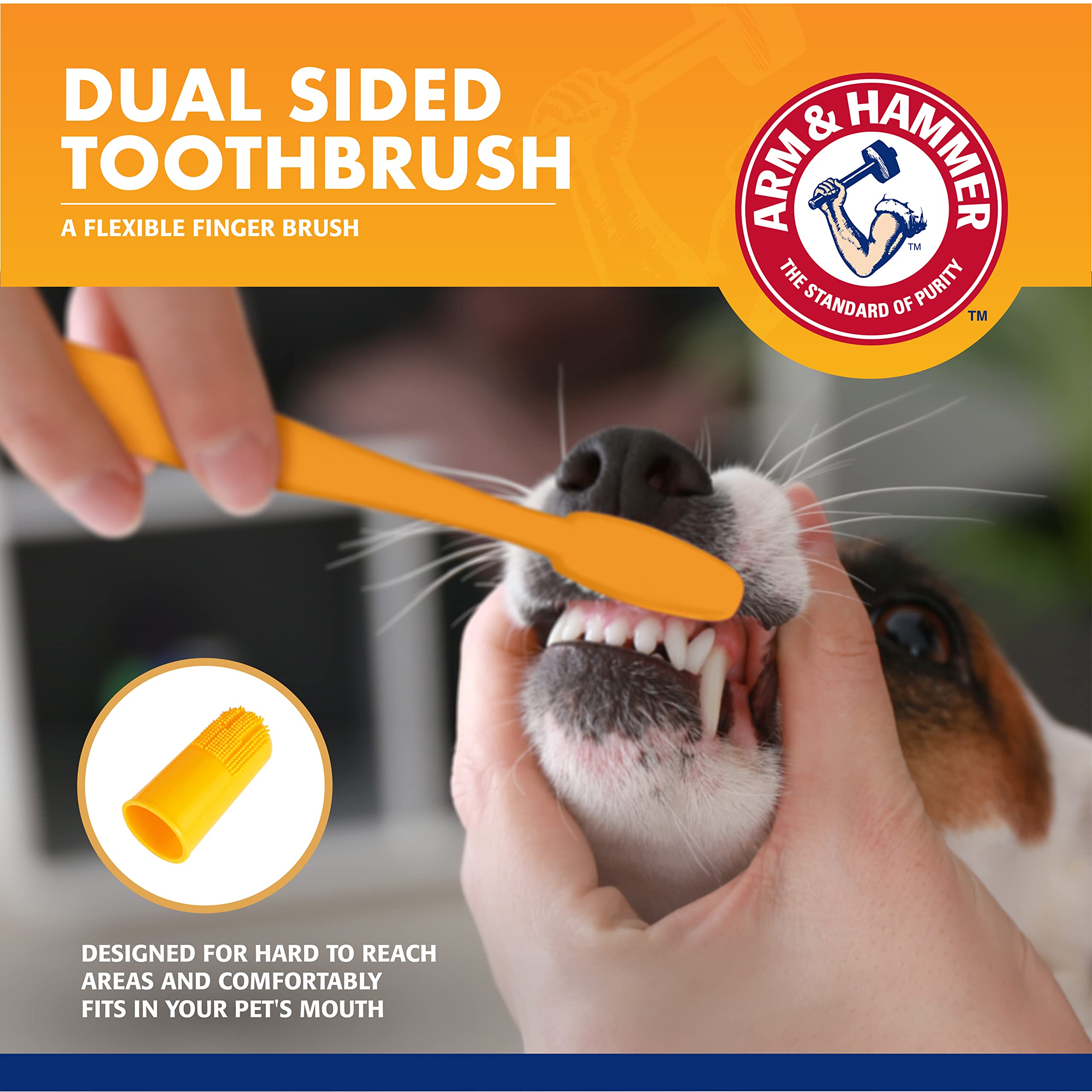 Arm & Hammer détail de la brosse double, design pour nettoyage efficace