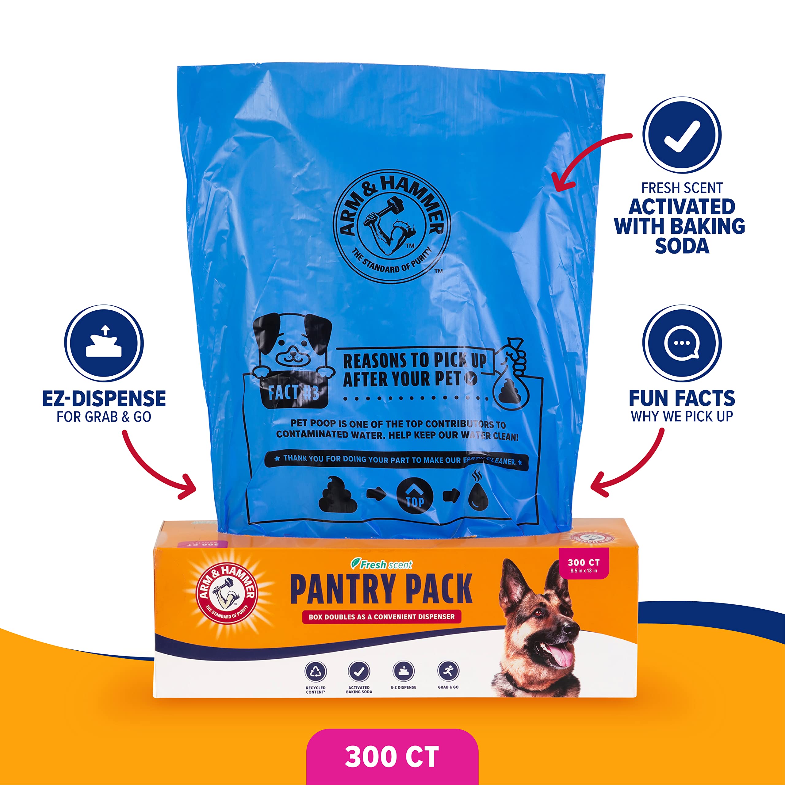 Arm & Hammer sac à l'échelle d'une main pour visualiser la taille
