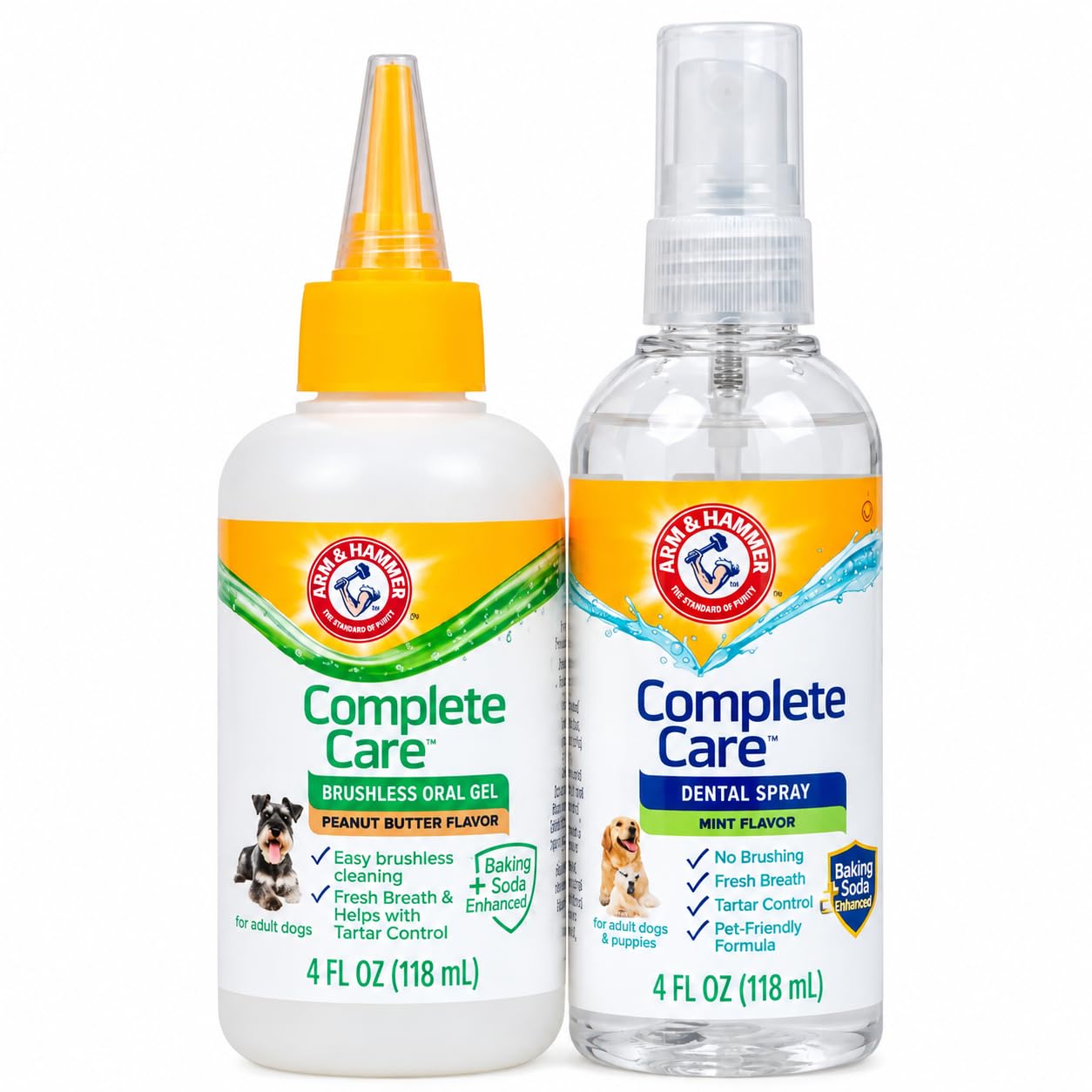 Arm & Hammer coffret complet avant plan montrant gel beurre de cacahuète et spray menthe pour haleine fraîche