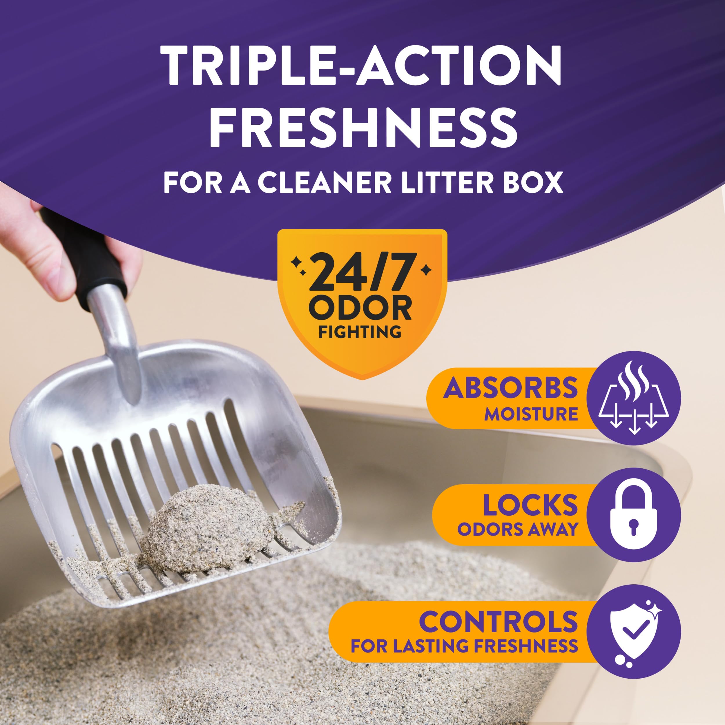 ARM & HAMMER gros plan texture litière montrant agglomération rapide