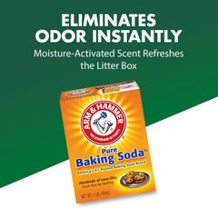 ARM & HAMMER saupoudrage sur litière illustrant réduction rapide des odeurs