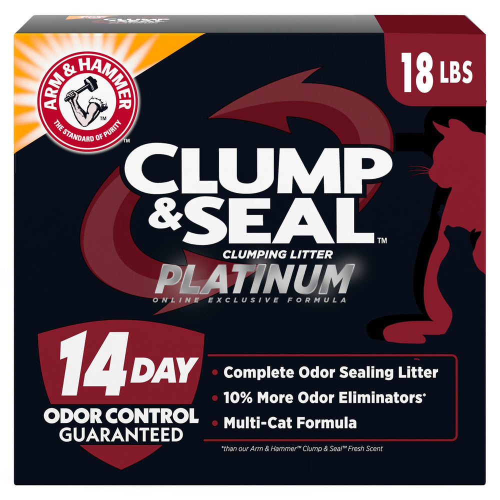 ARM & HAMMER emballage avant 18 lb montrant performance anti-odeurs
