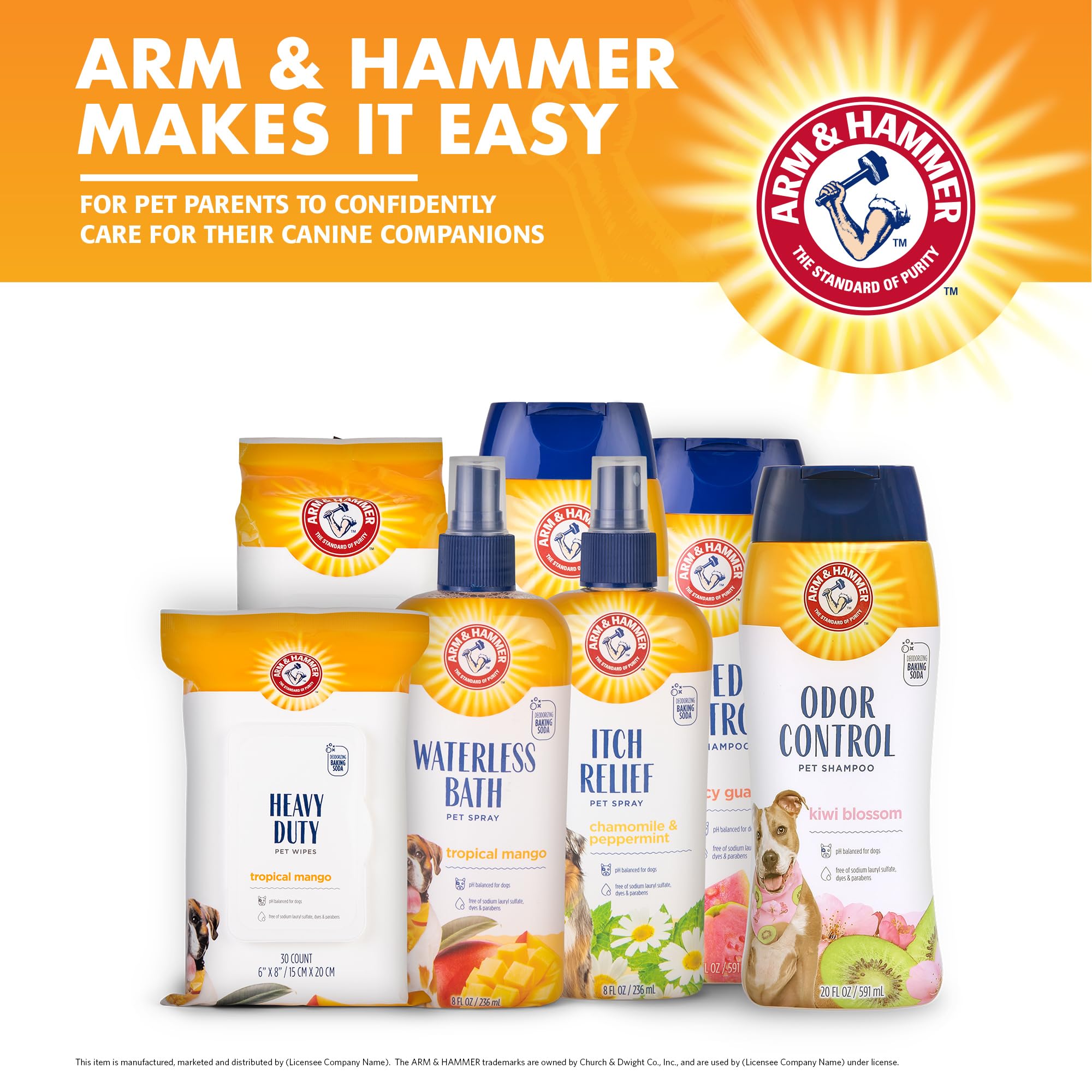 Étiquette Arm & Hammer listant bicarbonate et formule pH équilibrée pour sécurité