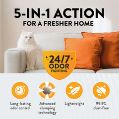 ARM & HAMMER gros plan des granulés montrant texture légère et faible poussière bénéfique