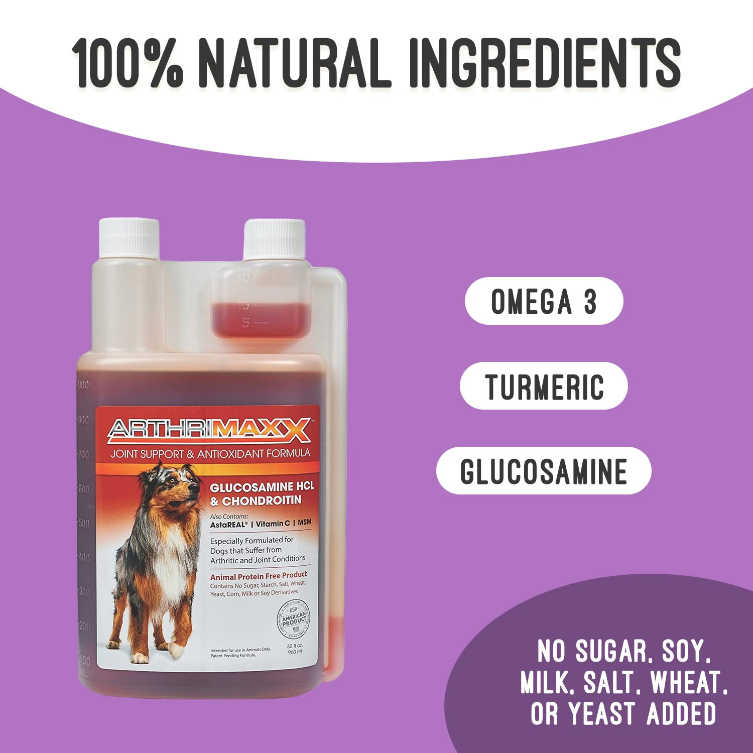 ArthriMAXX ingrédients clés affichés: astaxanthine, glucosamine bénéfique