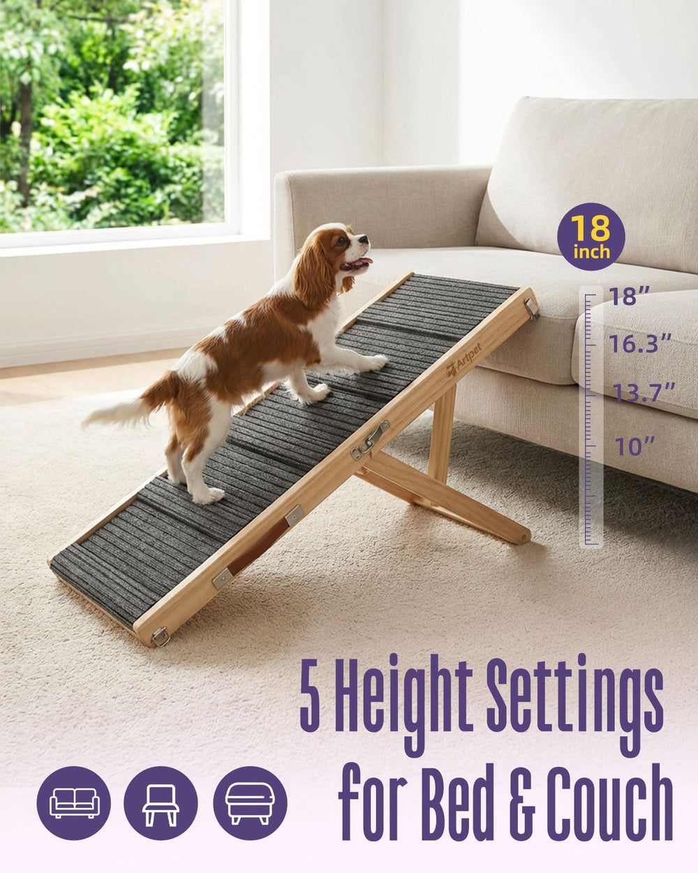 Artpet rampe en usage chien montant confortablement vers le canapé