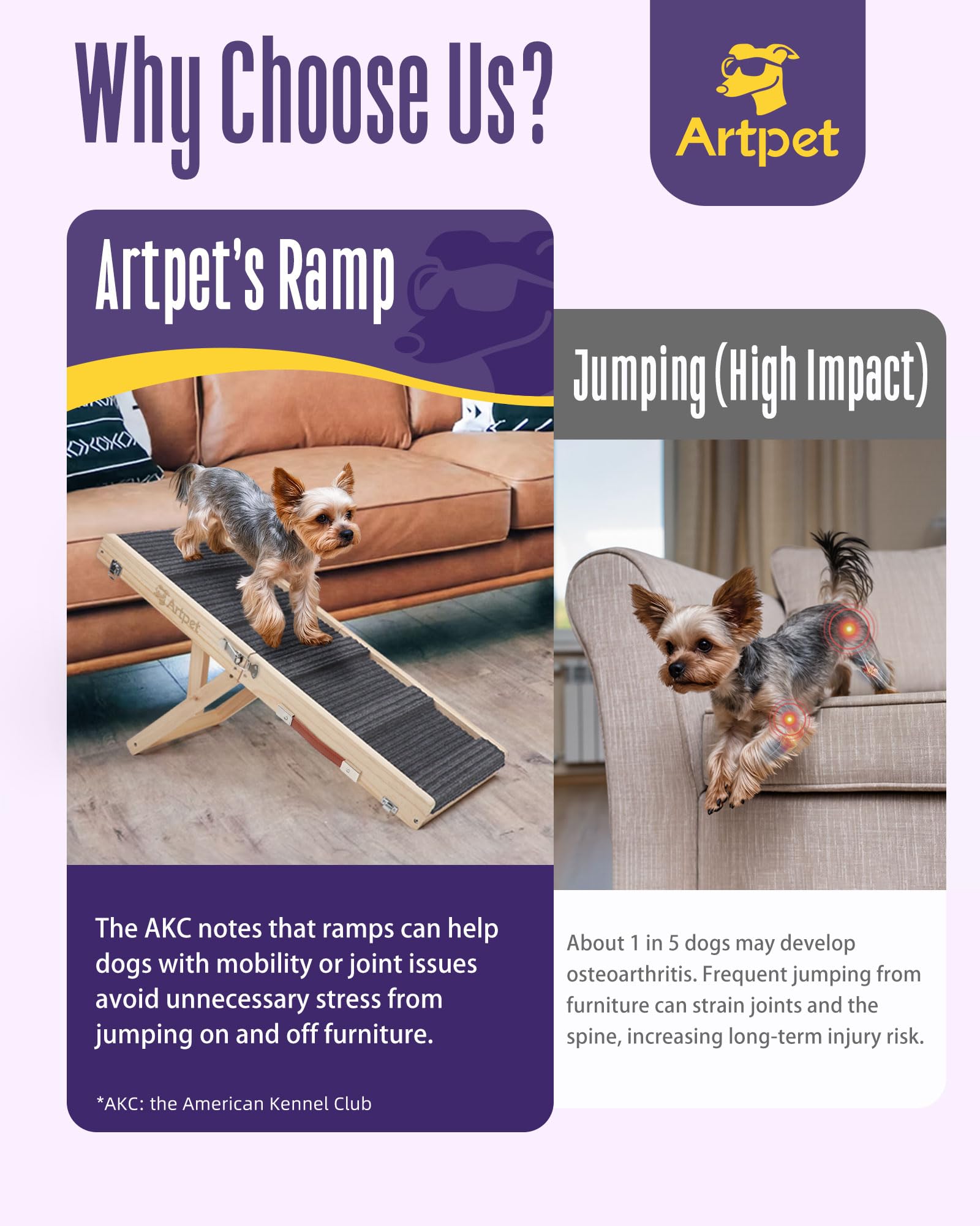 Artpet rampe illustrant réglages de hauteur adaptés au mobilier