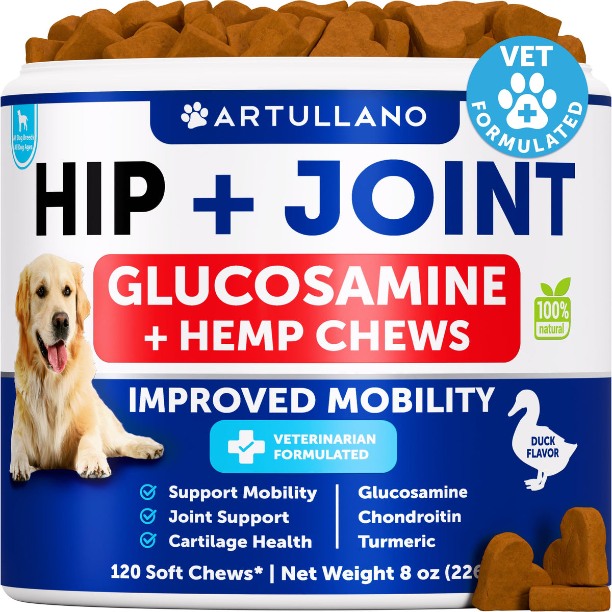 Artullano emballage avant montrant 120 friandises pour mobilité, pratique et rassurant