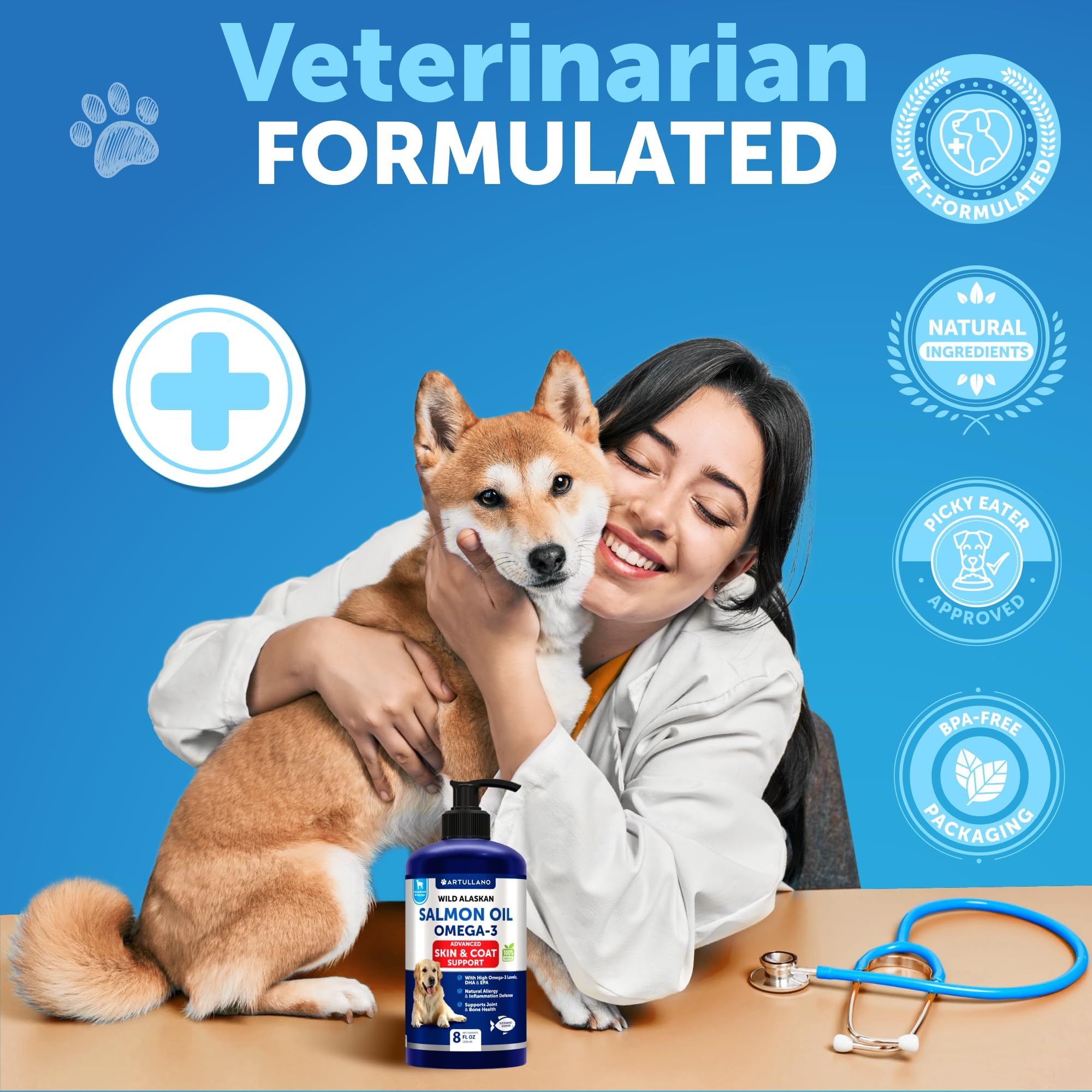Artullano scène de vie chien heureux au pelage brillant après supplémentation
