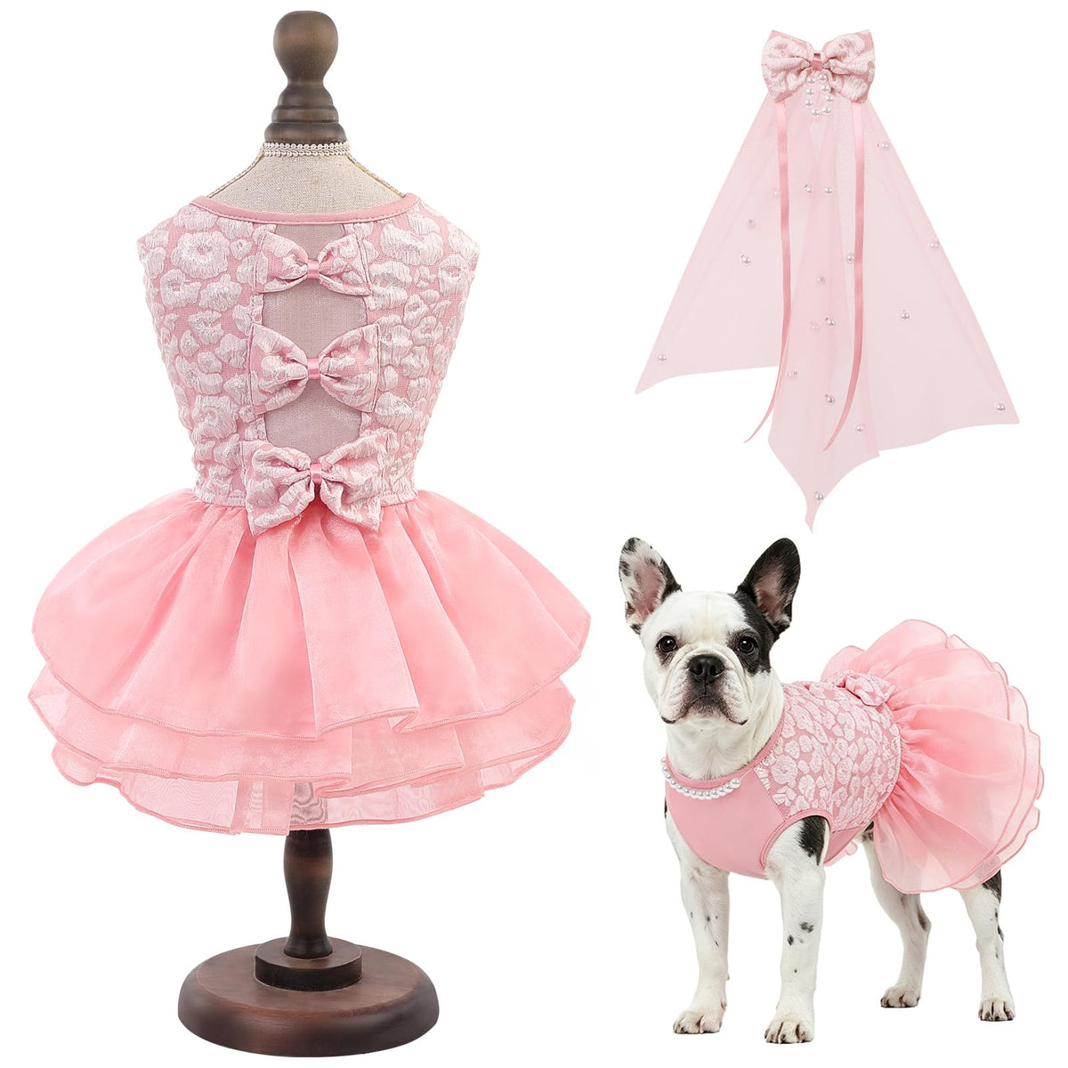 ASENKU robe pour chien vue de face montrant style princesse et confort