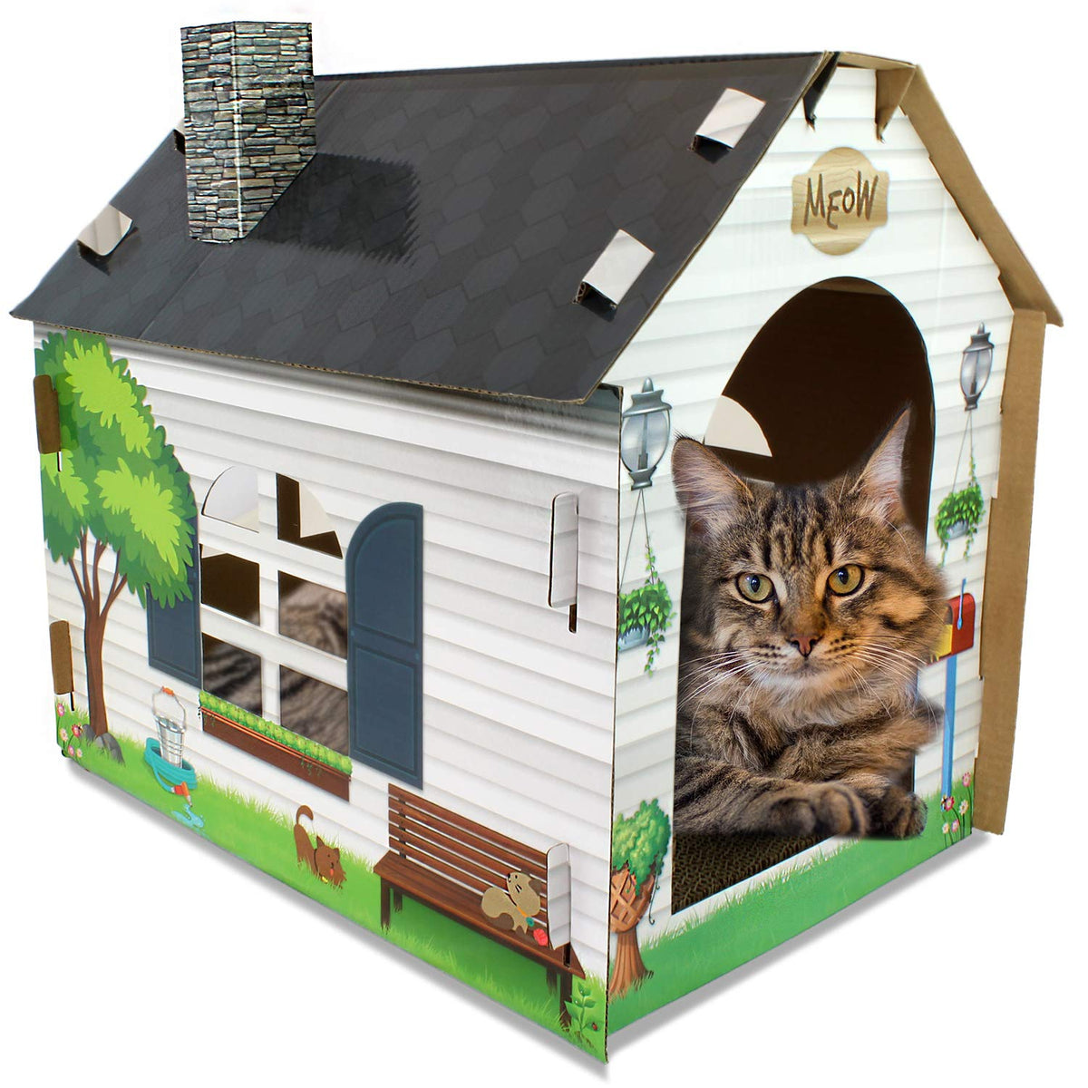 ASPCA maison en carton face avant montrant l'entrée et le confort