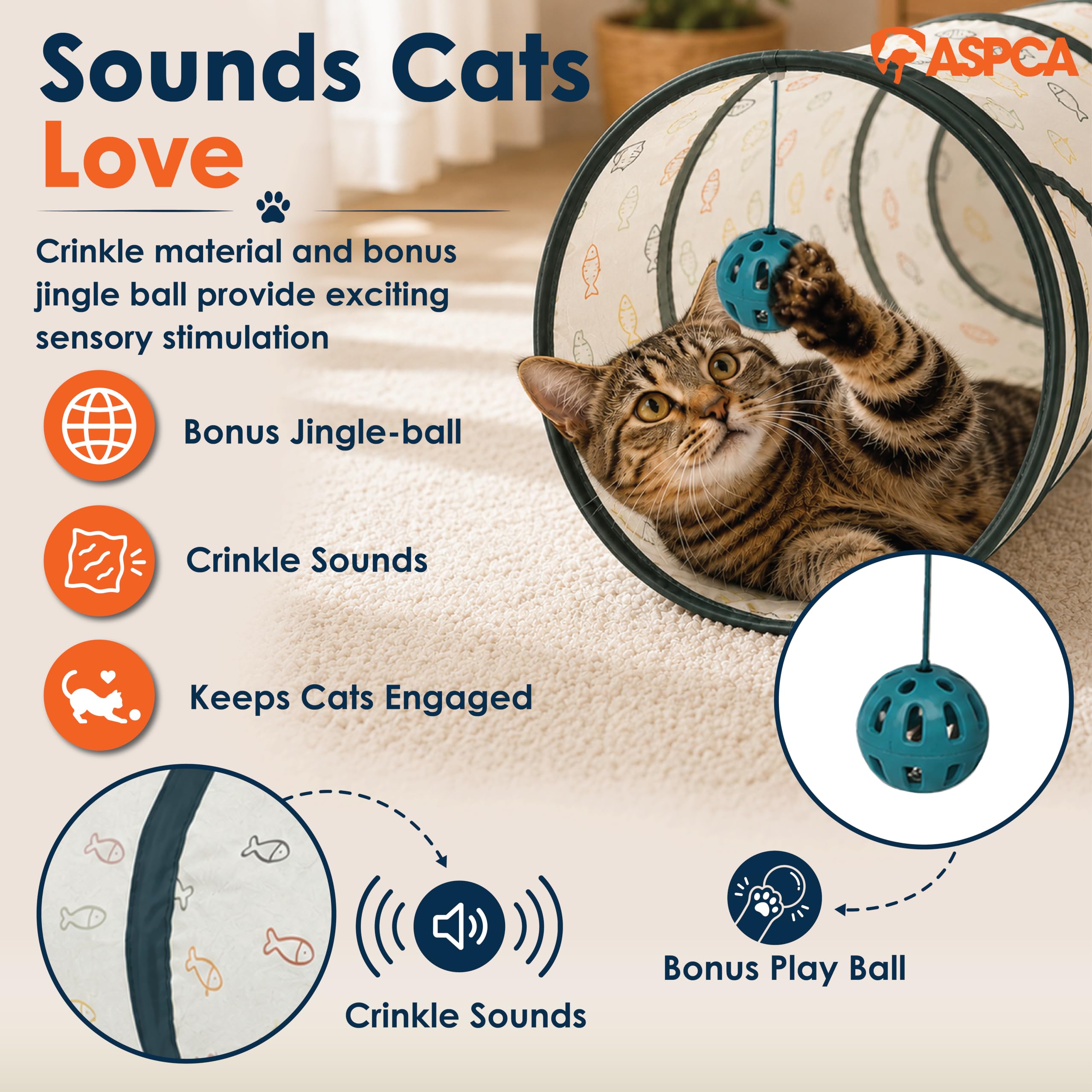 ASPCA tunnel chat en plein jeu illustrant activité et exercice