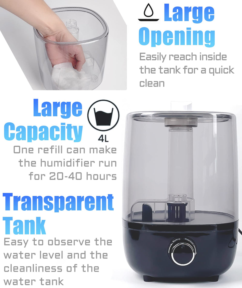AUAAQ réservoir transparent de 4 L visible pour contrôler le niveau d'eau rapidement