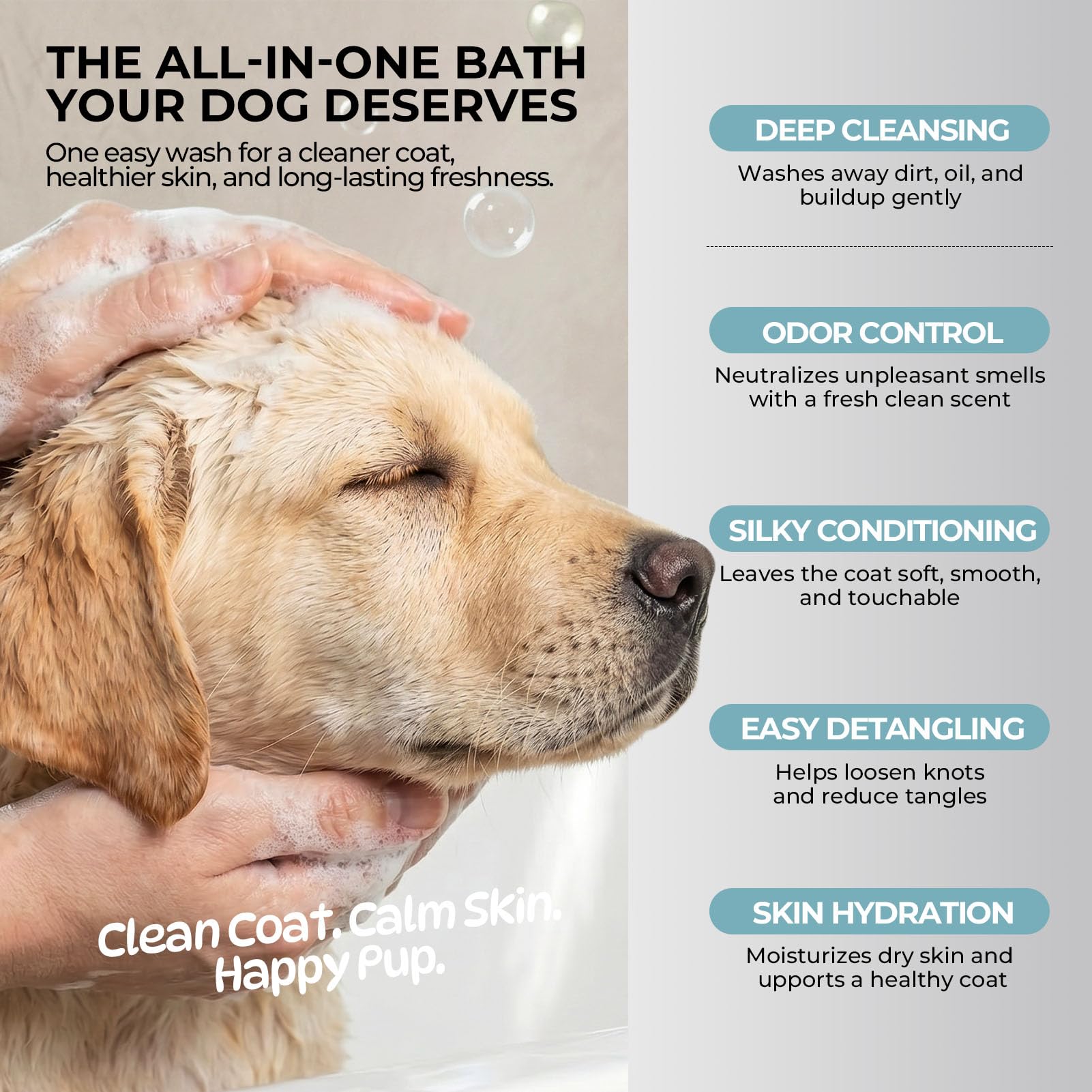 Aurapaws application sur chien en bain pour un rinçage efficace