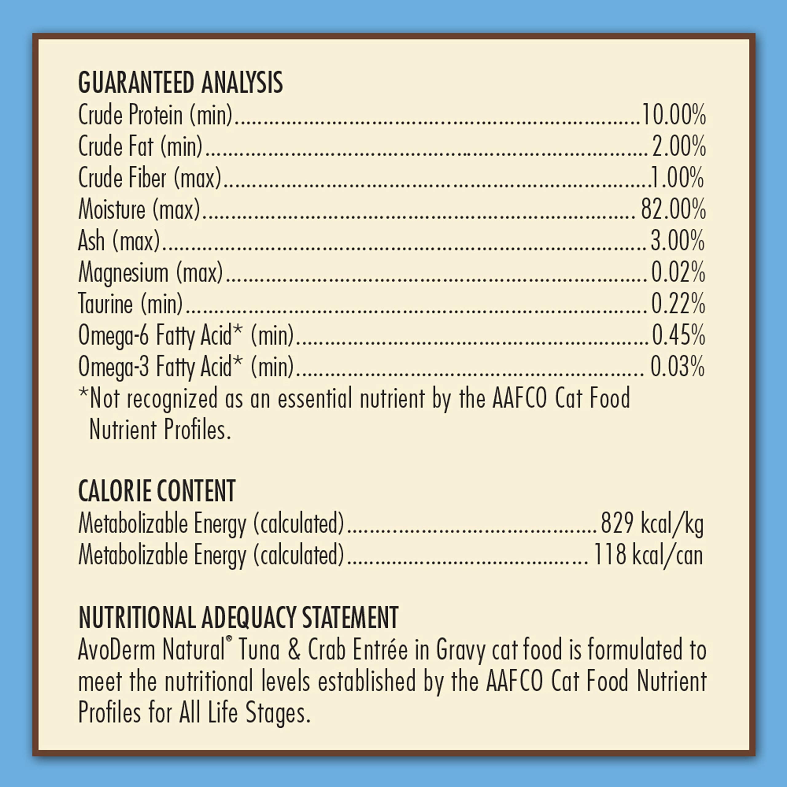 AvoDerm étiquette nutritionnelle montrant ingrédients naturels