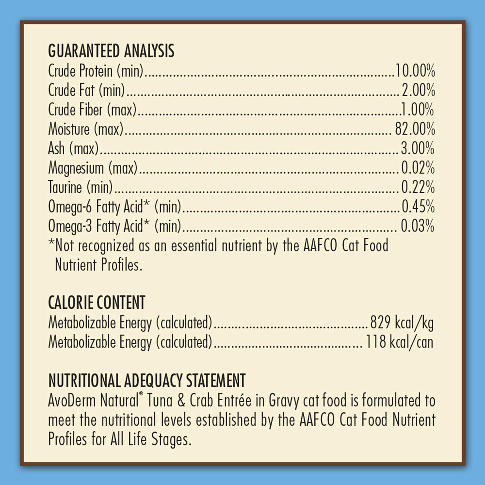 AvoDerm étiquette nutritionnelle montrant ingrédients naturels