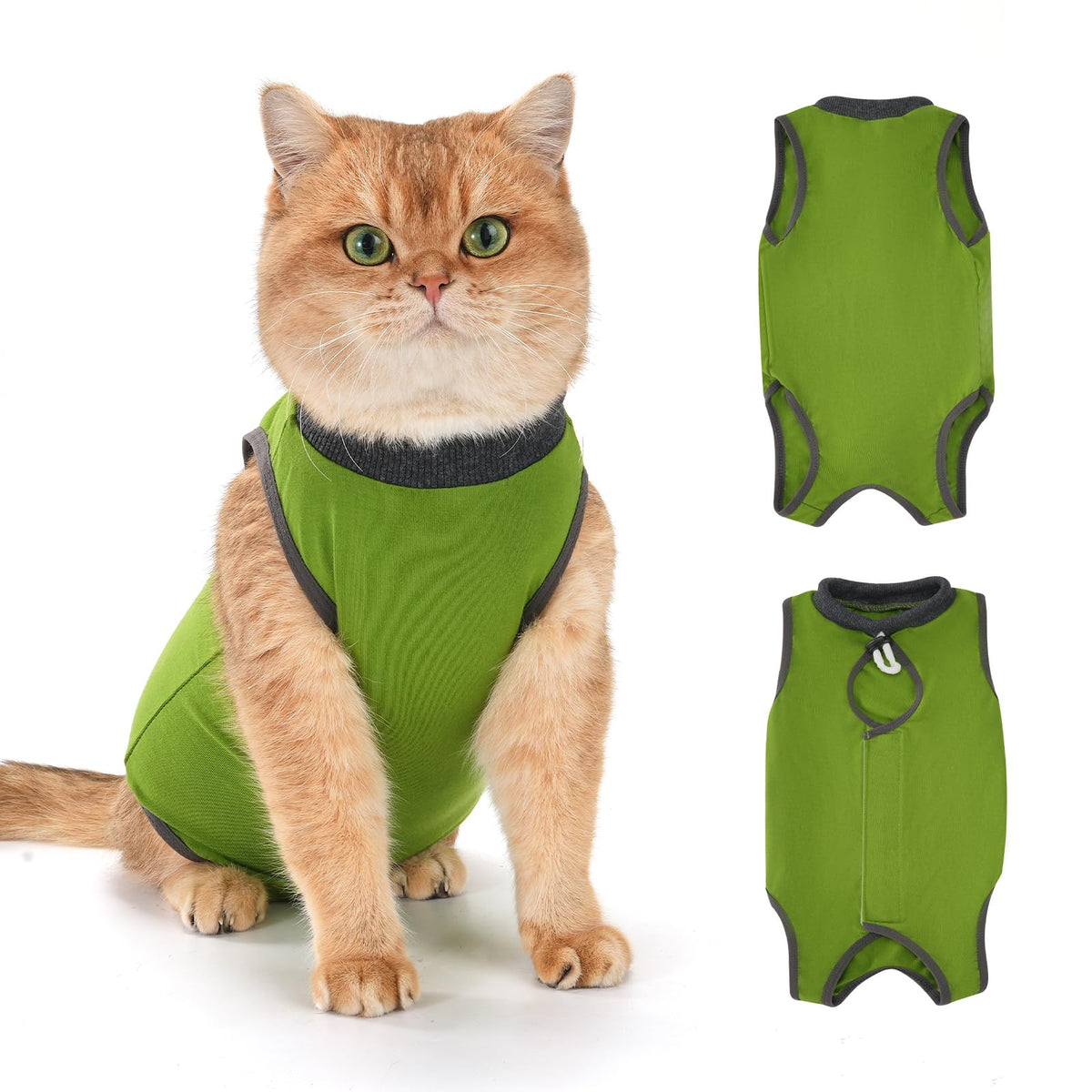 Avont vue de face de la combinaison verte montrant coupe protectrice