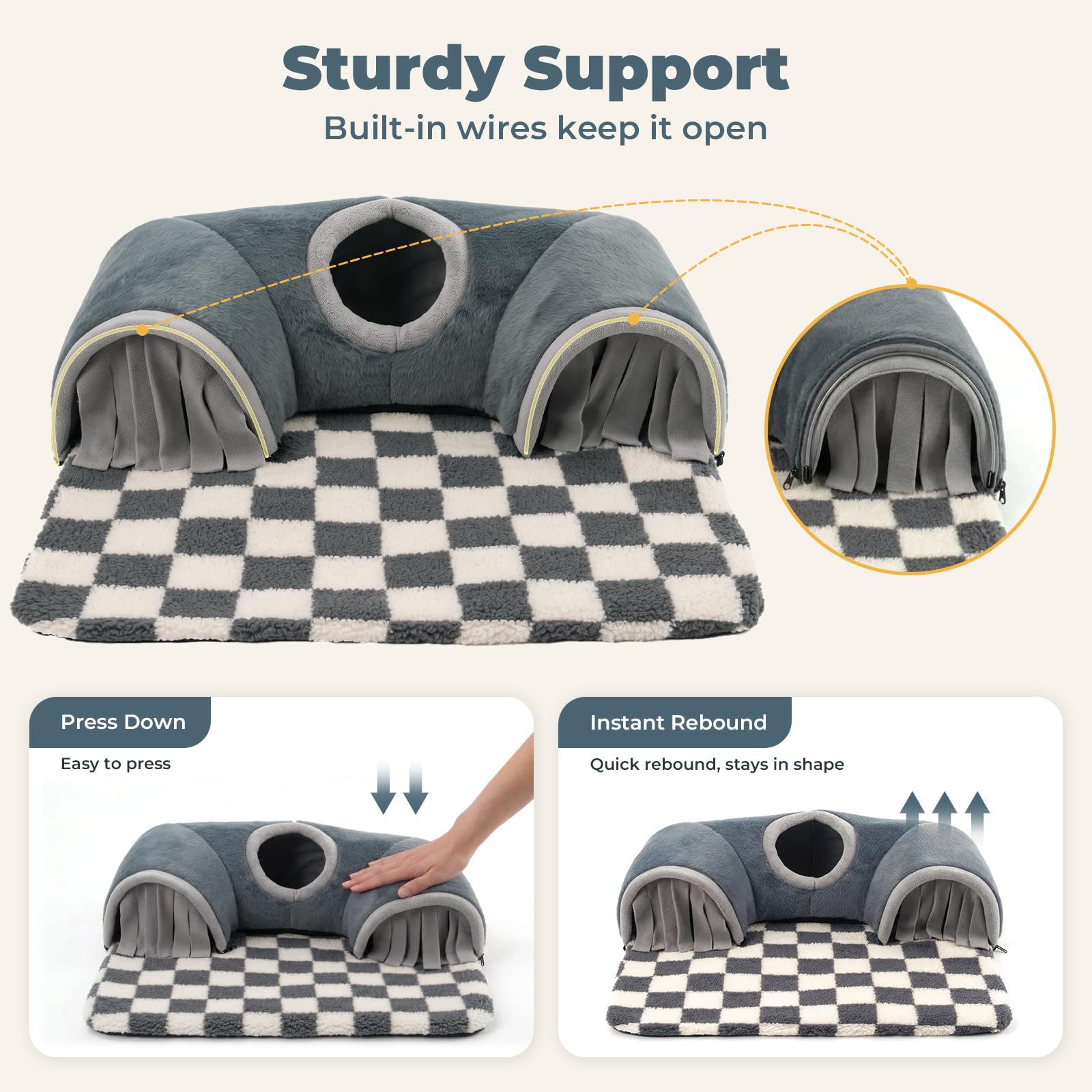 Avont tunnel déployé en lit moelleux pour sieste confortable
