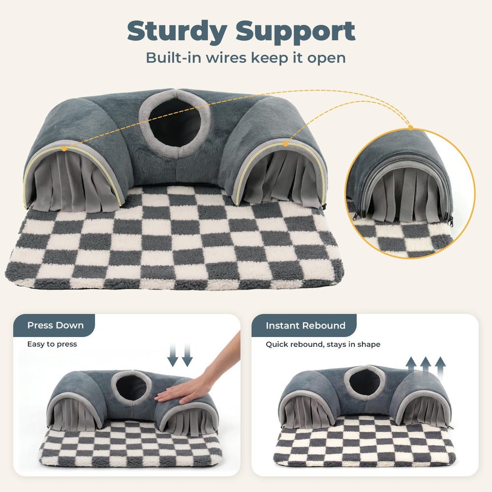 Avont tunnel déployé en lit moelleux pour sieste confortable