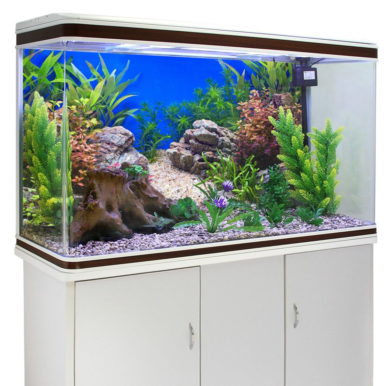 AWERT fond posé dans un aquarium, améliore l’aspect et cache équipements