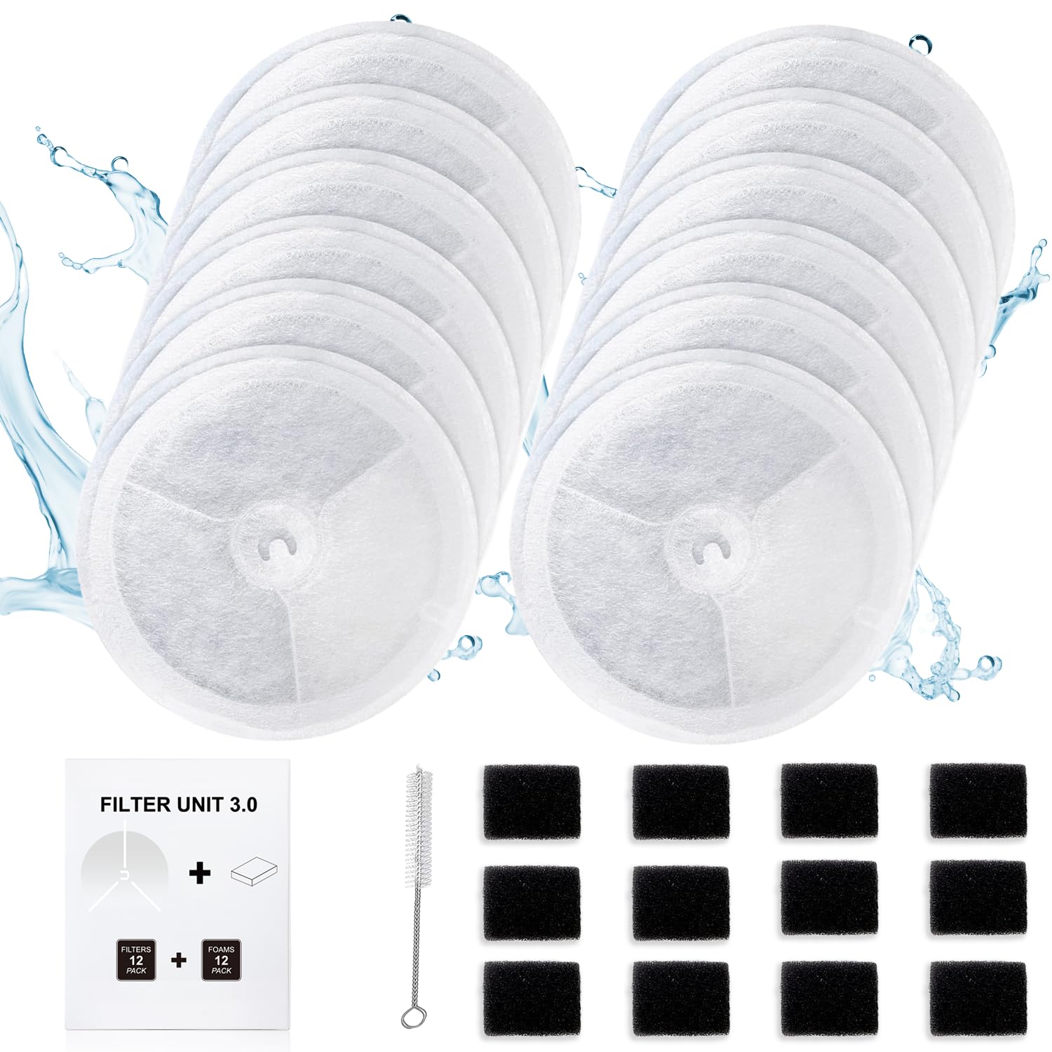 AWoHH vue frontale de l'emballage montrant lot de 12 filtres et mousse