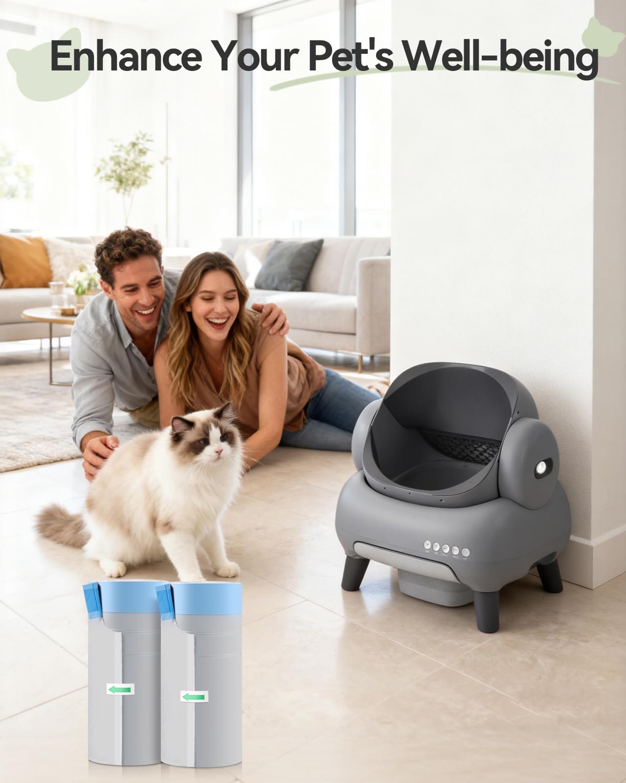 AWoHH jouet inclus en scène lifestyle pour distraire le chat après nettoyage