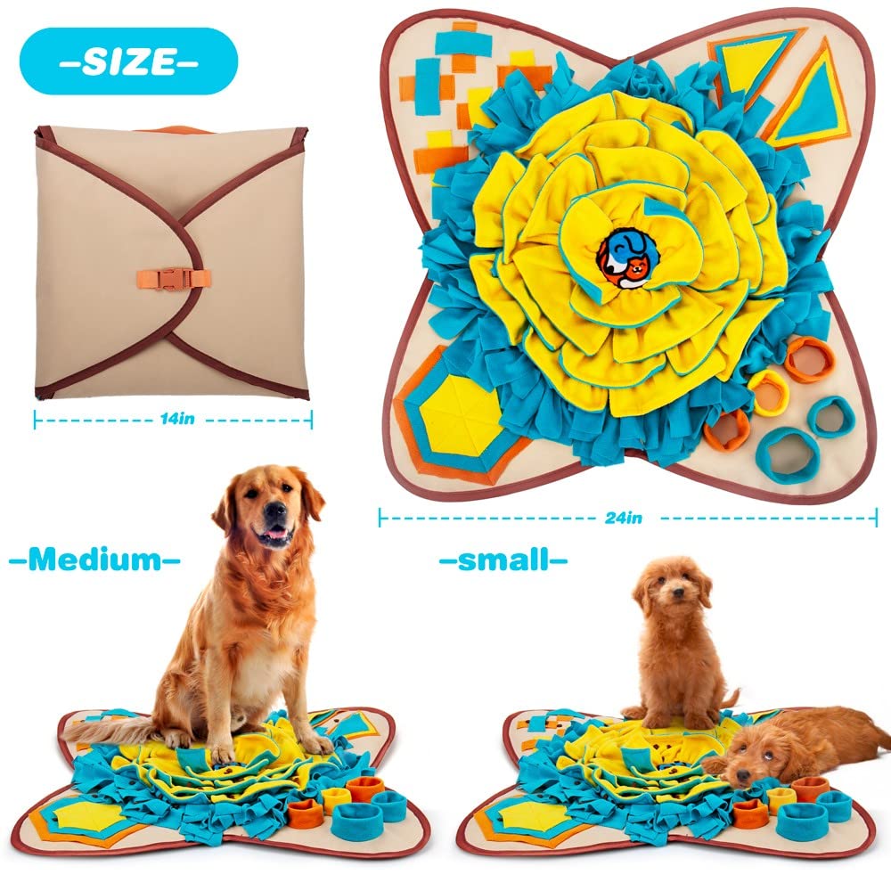AWOOF chien utilisant tapis en recherche de friandises pour stimulation mentale