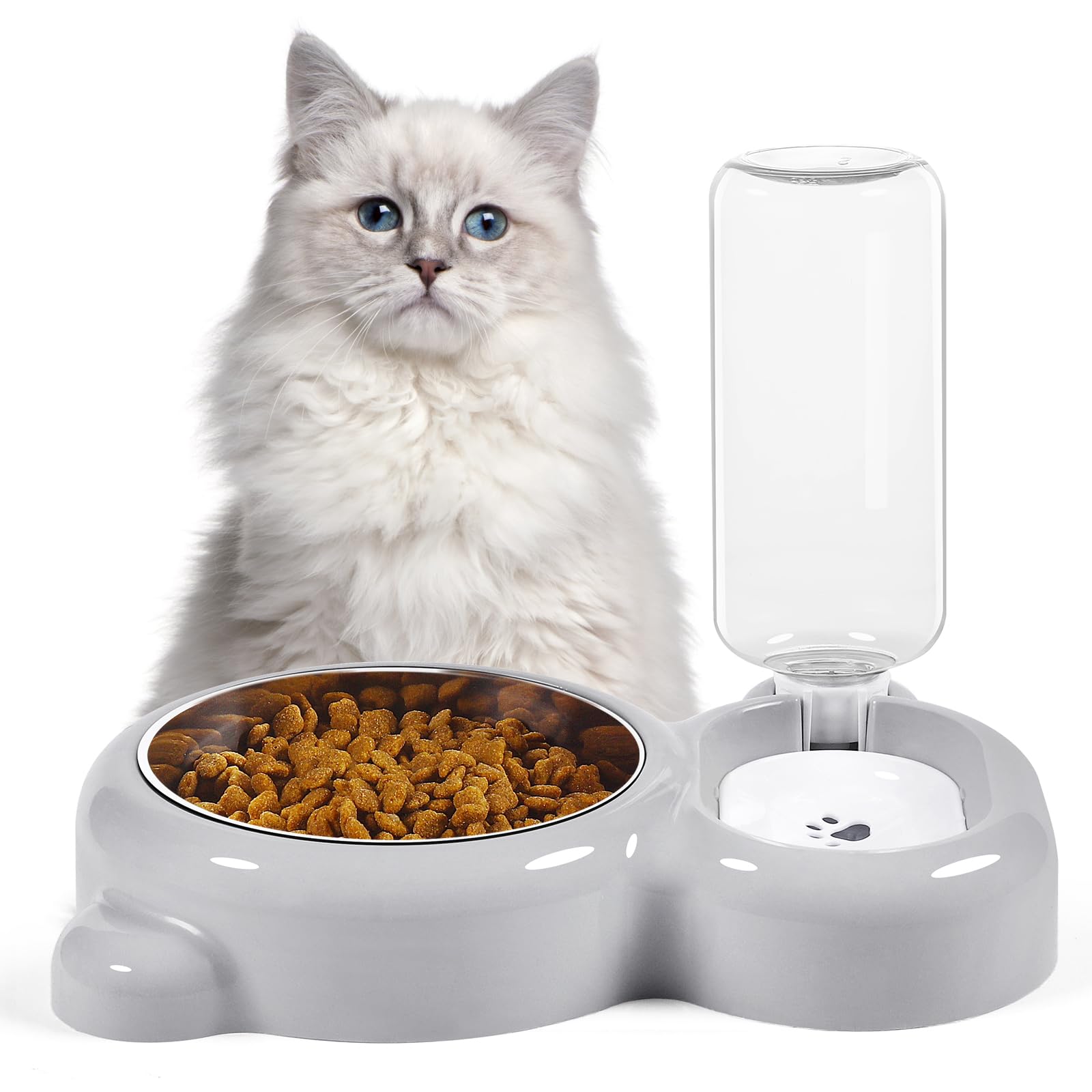 Azwraith gamelle en usage avec chat buvant, montrant confort et accès à l'eau fraîche