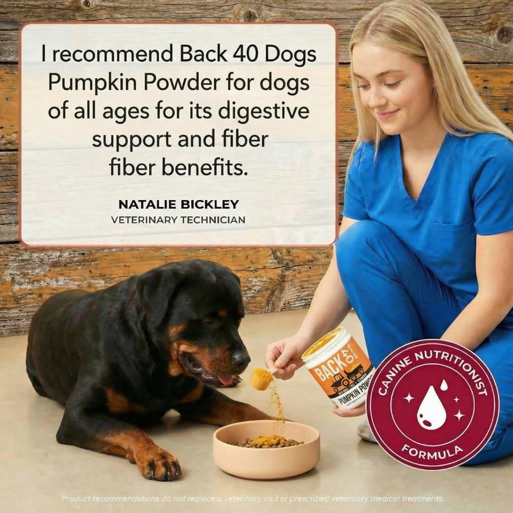 Back 40 Dogs boîte à l'échelle montrant format 8,1 oz facile à stocker